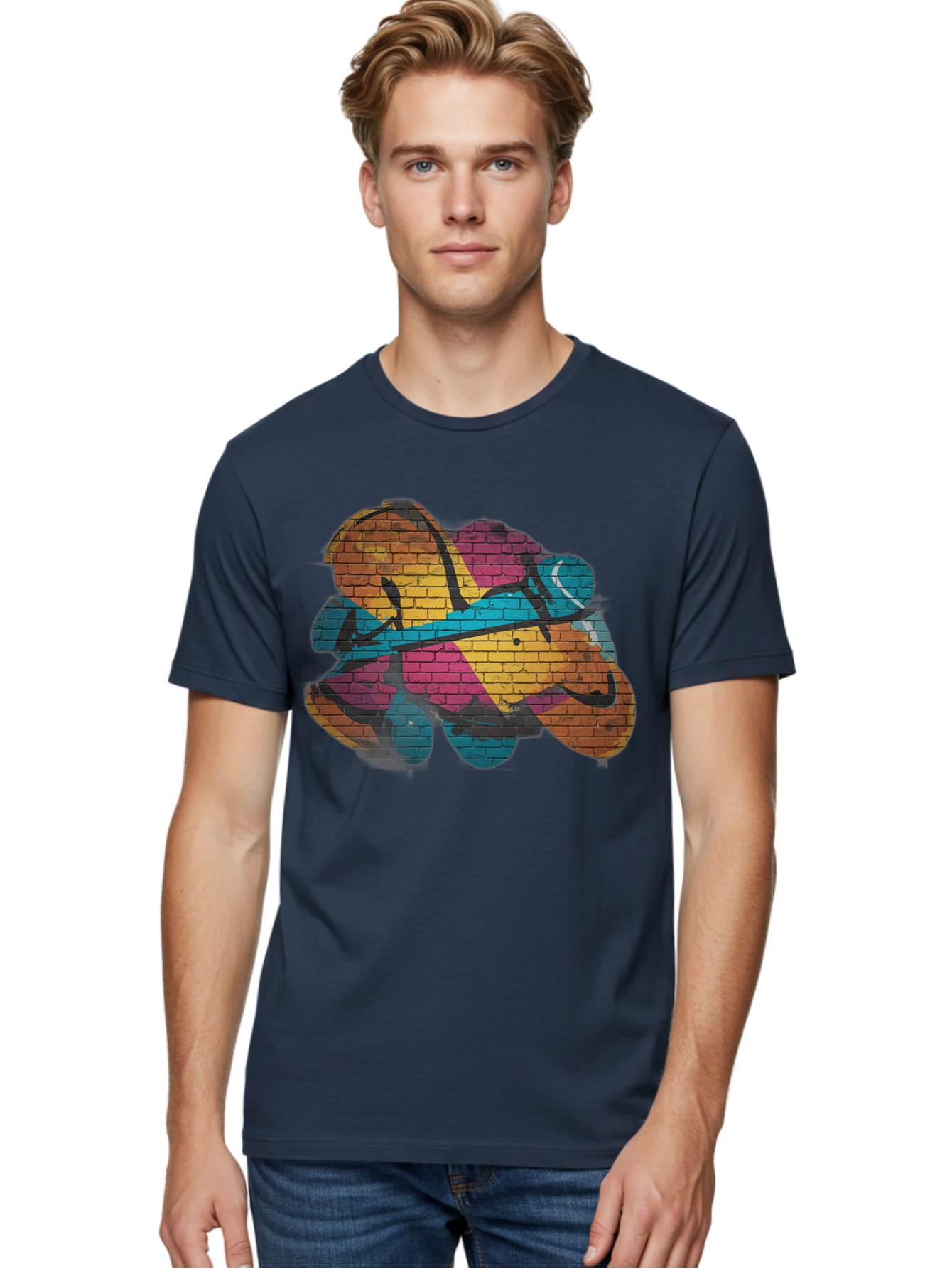 Colorful-Graffiti Men'S Graphic Tee, 100% Cotton, Comfortable Casual Summer Wear, Machine Washable, Graffiti Art, Street Art, Urban Design, Shamrock, Four-Leaf Clover, Colorful Mural, Vibrant Colors, Brick Texture, Symbolic Representation Bac884 16