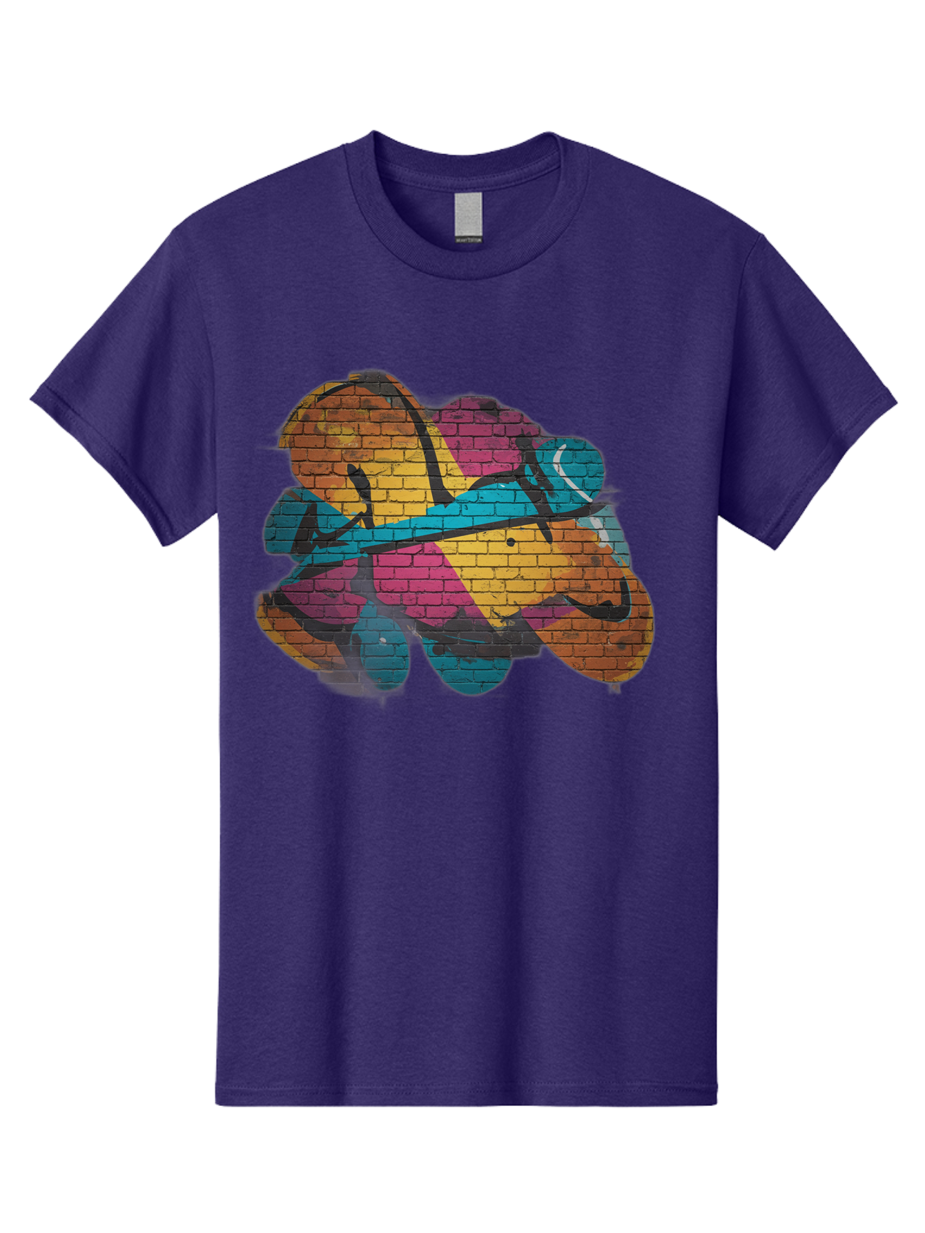 Colorful-Graffiti Men'S Graphic Tee, 100% Cotton, Comfortable Casual Summer Wear, Machine Washable, Graffiti Art, Street Art, Urban Design, Shamrock, Four-Leaf Clover, Colorful Mural, Vibrant Colors, Brick Texture, Symbolic Representation Bac884 3