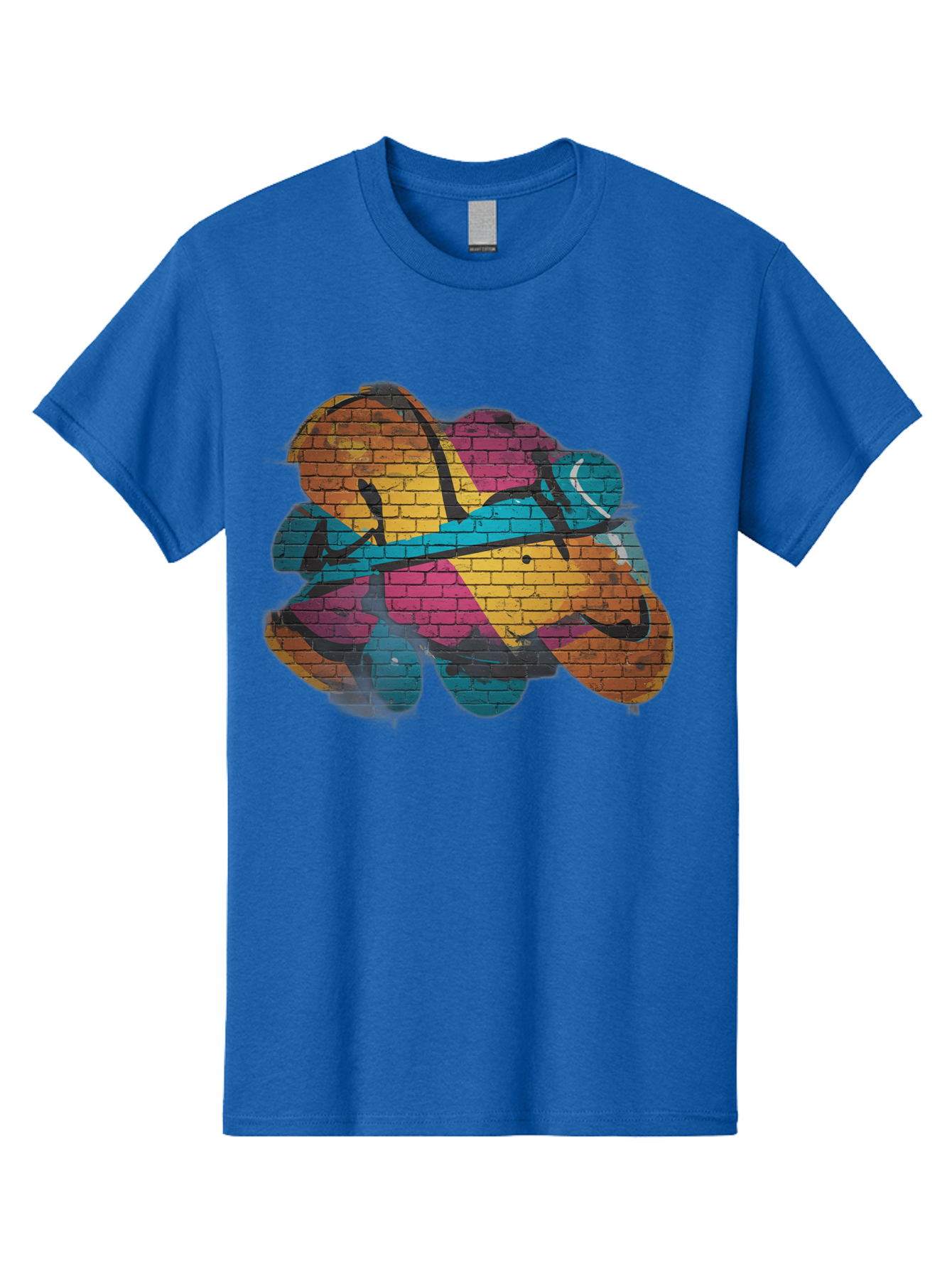 Colorful-Graffiti Men'S Graphic Tee, 100% Cotton, Comfortable Casual Summer Wear, Machine Washable, Graffiti Art, Street Art, Urban Design, Shamrock, Four-Leaf Clover, Colorful Mural, Vibrant Colors, Brick Texture, Symbolic Representation Bac884 13
