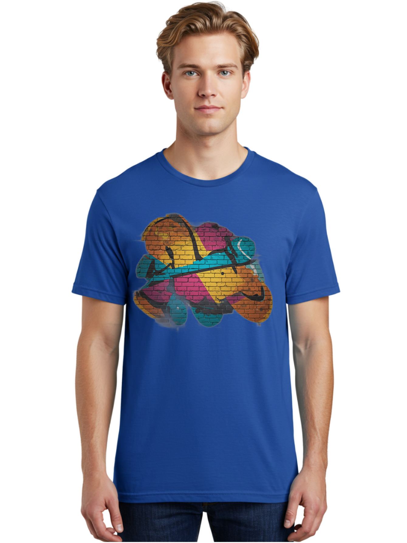 Colorful-Graffiti Men'S Graphic Tee, 100% Cotton, Comfortable Casual Summer Wear, Machine Washable, Graffiti Art, Street Art, Urban Design, Shamrock, Four-Leaf Clover, Colorful Mural, Vibrant Colors, Brick Texture, Symbolic Representation Bac884 28