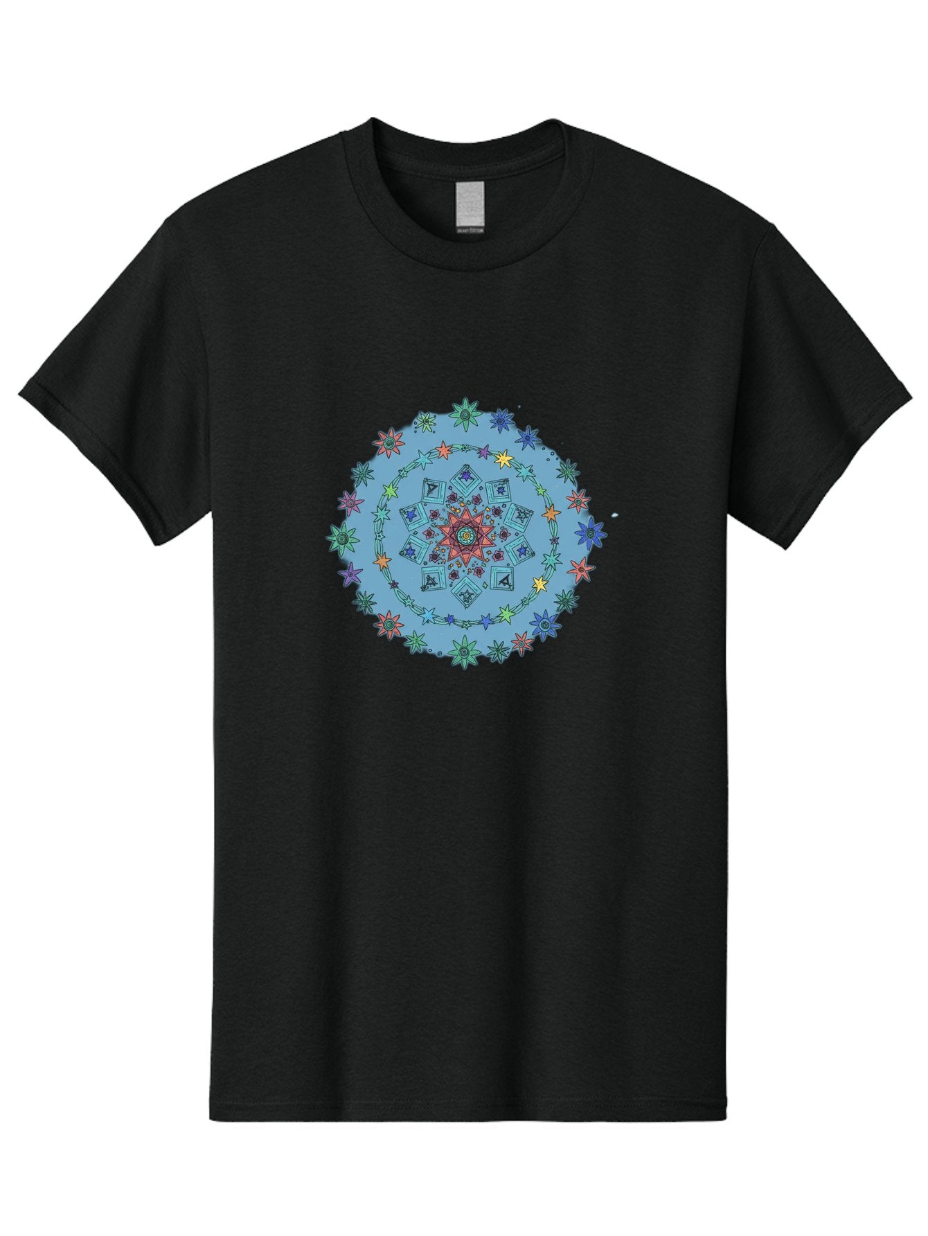 Colorful-Mandala Men'S Graphic Tee, 100% Cotton, Comfortable Casual Summer Wear, Machine Washable, Kaleidoscope Pattern, Mandala Design, Floral Motif, Symmetrical Art, Colorful Geometric Shapes, Vibrant Colors, Intricate Details, Abstract Art, Bac885 14