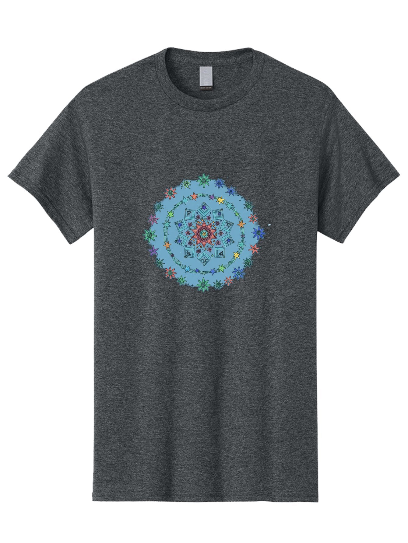 Colorful-Mandala Men'S Graphic Tee, 100% Cotton, Comfortable Casual Summer Wear, Machine Washable, Kaleidoscope Pattern, Mandala Design, Floral Motif, Symmetrical Art, Colorful Geometric Shapes, Vibrant Colors, Intricate Details, Abstract Art, Bac885 12