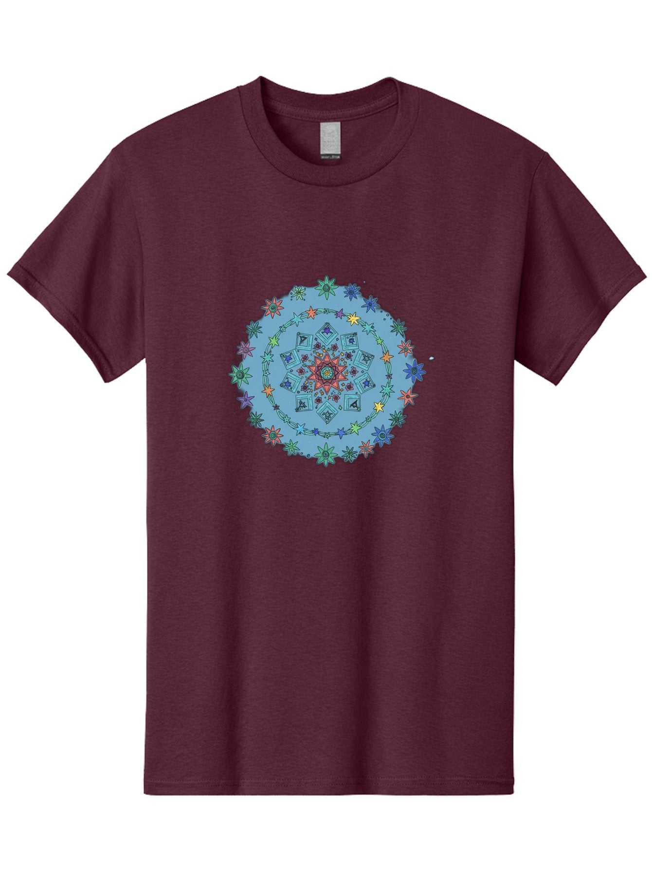 Colorful-Mandala Men'S Graphic Tee, 100% Cotton, Comfortable Casual Summer Wear, Machine Washable, Kaleidoscope Pattern, Mandala Design, Floral Motif, Symmetrical Art, Colorful Geometric Shapes, Vibrant Colors, Intricate Details, Abstract Art, Bac885 3