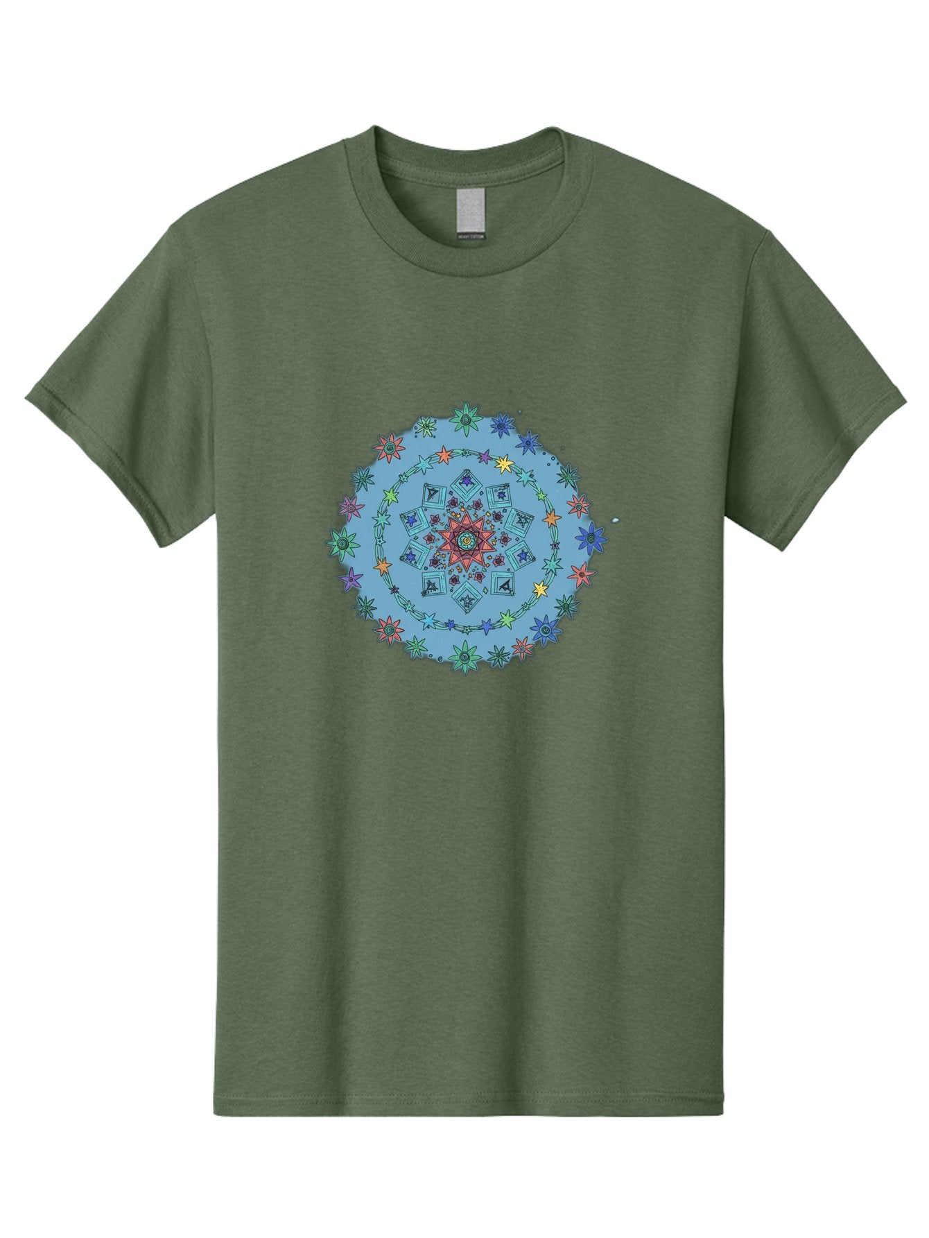 Colorful-Mandala Men'S Graphic Tee, 100% Cotton, Comfortable Casual Summer Wear, Machine Washable, Kaleidoscope Pattern, Mandala Design, Floral Motif, Symmetrical Art, Colorful Geometric Shapes, Vibrant Colors, Intricate Details, Abstract Art, Bac885 9