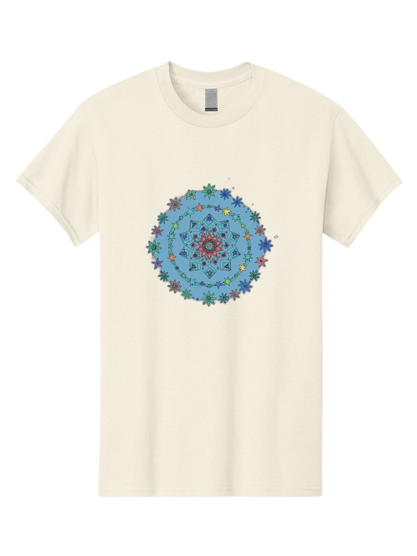Colorful-Mandala Men'S Graphic Tee, 100% Cotton, Comfortable Casual Summer Wear, Machine Washable, Kaleidoscope Pattern, Mandala Design, Floral Motif, Symmetrical Art, Colorful Geometric Shapes, Vibrant Colors, Intricate Details, Abstract Art, Bac885 4