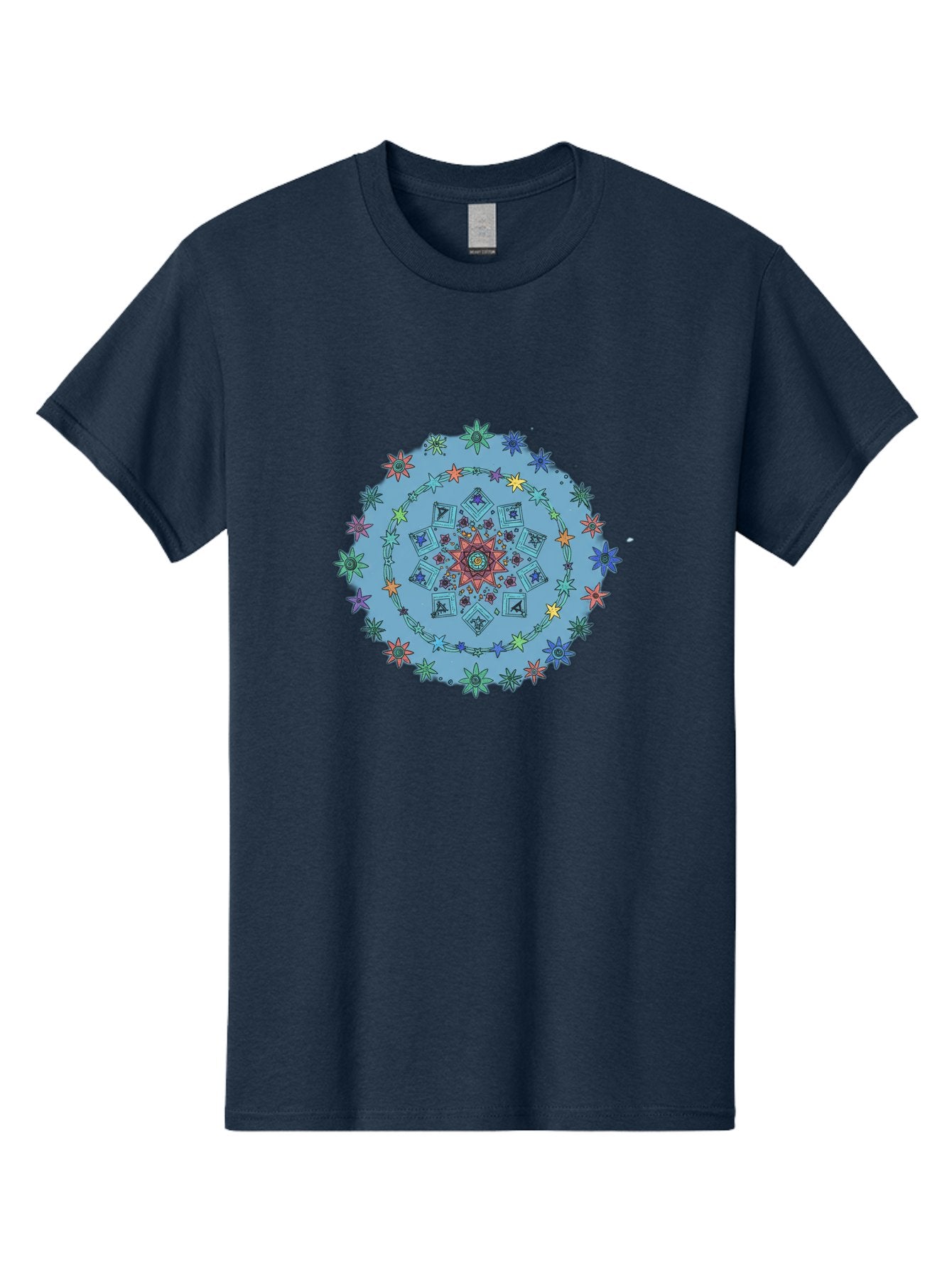 Colorful-Mandala Men'S Graphic Tee, 100% Cotton, Comfortable Casual Summer Wear, Machine Washable, Kaleidoscope Pattern, Mandala Design, Floral Motif, Symmetrical Art, Colorful Geometric Shapes, Vibrant Colors, Intricate Details, Abstract Art, Bac885 13