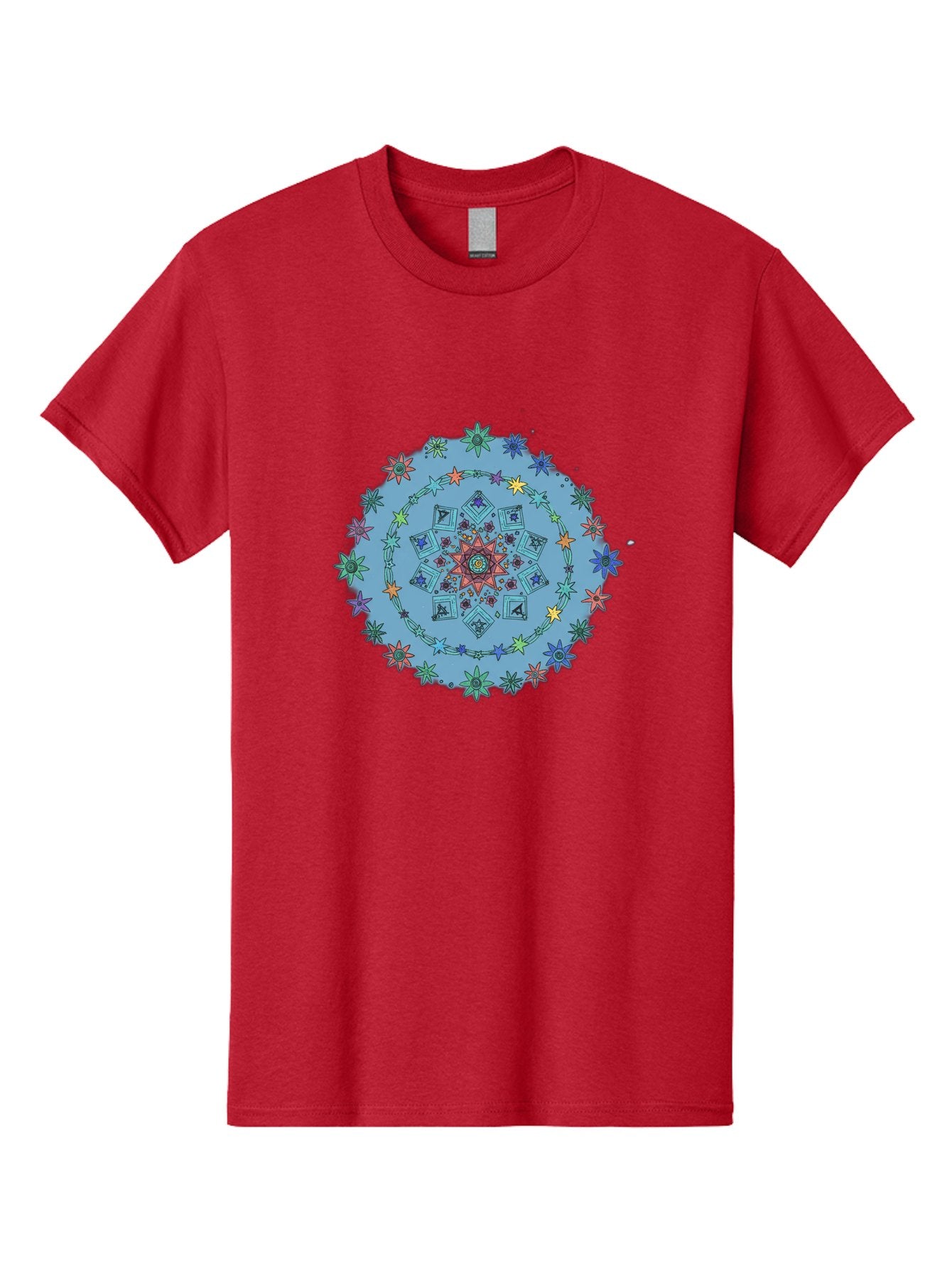 Colorful-Mandala Men'S Graphic Tee, 100% Cotton, Comfortable Casual Summer Wear, Machine Washable, Kaleidoscope Pattern, Mandala Design, Floral Motif, Symmetrical Art, Colorful Geometric Shapes, Vibrant Colors, Intricate Details, Abstract Art, Bac885 15