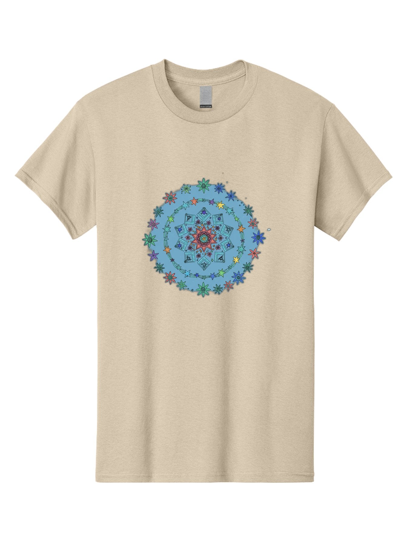 Colorful-Mandala Men'S Graphic Tee, 100% Cotton, Comfortable Casual Summer Wear, Machine Washable, Kaleidoscope Pattern, Mandala Design, Floral Motif, Symmetrical Art, Colorful Geometric Shapes, Vibrant Colors, Intricate Details, Abstract Art, Bac885 5