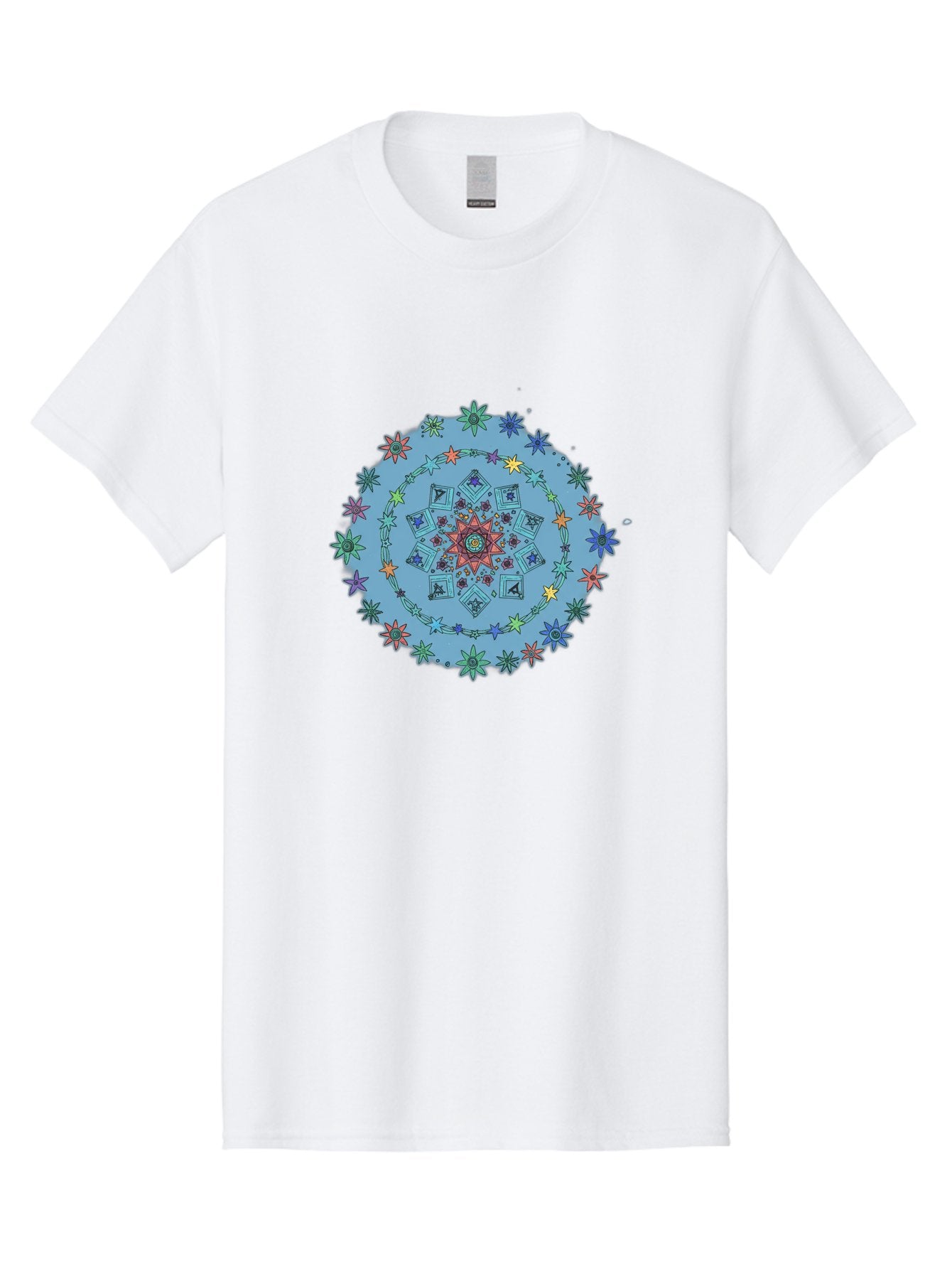Colorful-Mandala Men'S Graphic Tee, 100% Cotton, Comfortable Casual Summer Wear, Machine Washable, Kaleidoscope Pattern, Mandala Design, Floral Motif, Symmetrical Art, Colorful Geometric Shapes, Vibrant Colors, Intricate Details, Abstract Art, Bac885 10