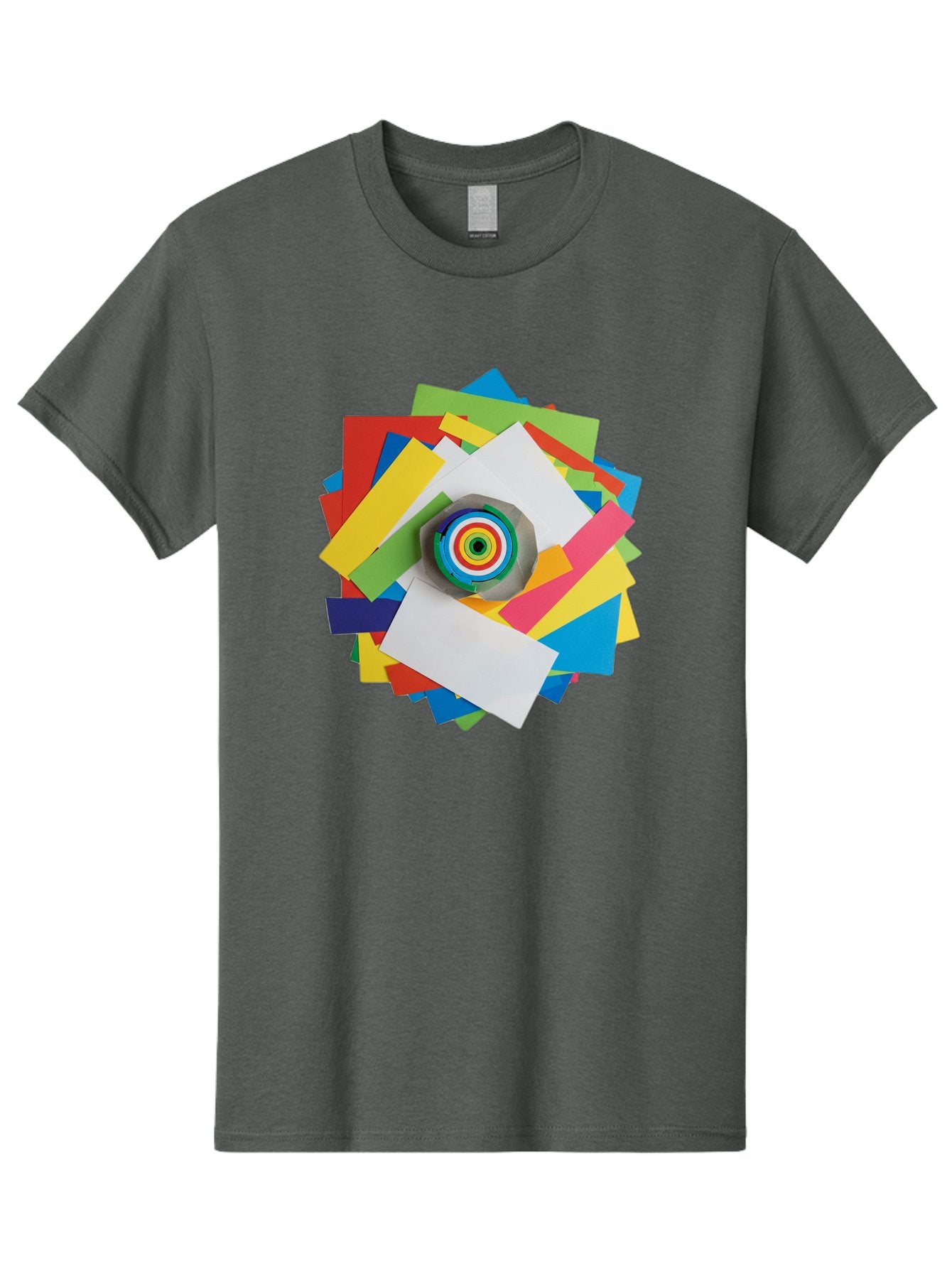 Colorful-Paper-Scraps Men'S Graphic Tee, 100% Cotton, Comfortable Casual Summer Wear, Machine Washable, Multicolored Papers, Camera Lens, Creative Collage, Art Supplies, Vibrant Colors, Colorful Textures, Abstract Art, Photography Equipment Bac886 13