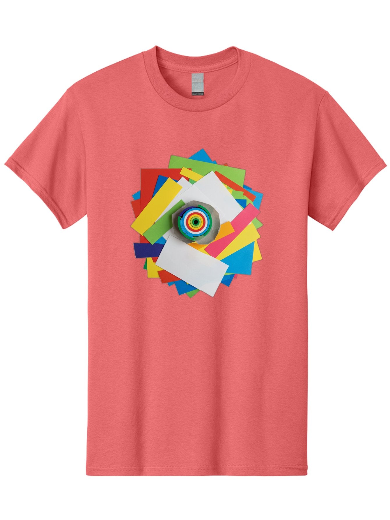 Colorful-Paper-Scraps Men'S Graphic Tee, 100% Cotton, Comfortable Casual Summer Wear, Machine Washable, Multicolored Papers, Camera Lens, Creative Collage, Art Supplies, Vibrant Colors, Colorful Textures, Abstract Art, Photography Equipment Bac886 8