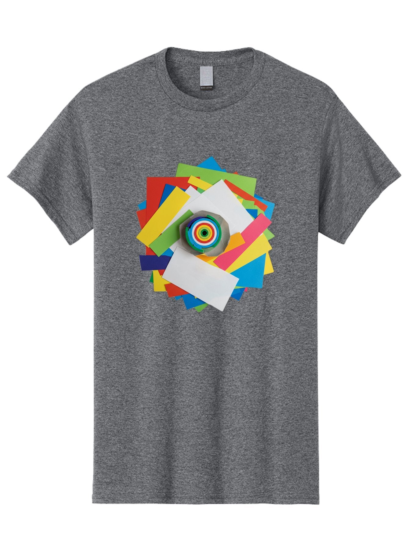 Colorful-Paper-Scraps Men'S Graphic Tee, 100% Cotton, Comfortable Casual Summer Wear, Machine Washable, Multicolored Papers, Camera Lens, Creative Collage, Art Supplies, Vibrant Colors, Colorful Textures, Abstract Art, Photography Equipment Bac886 11