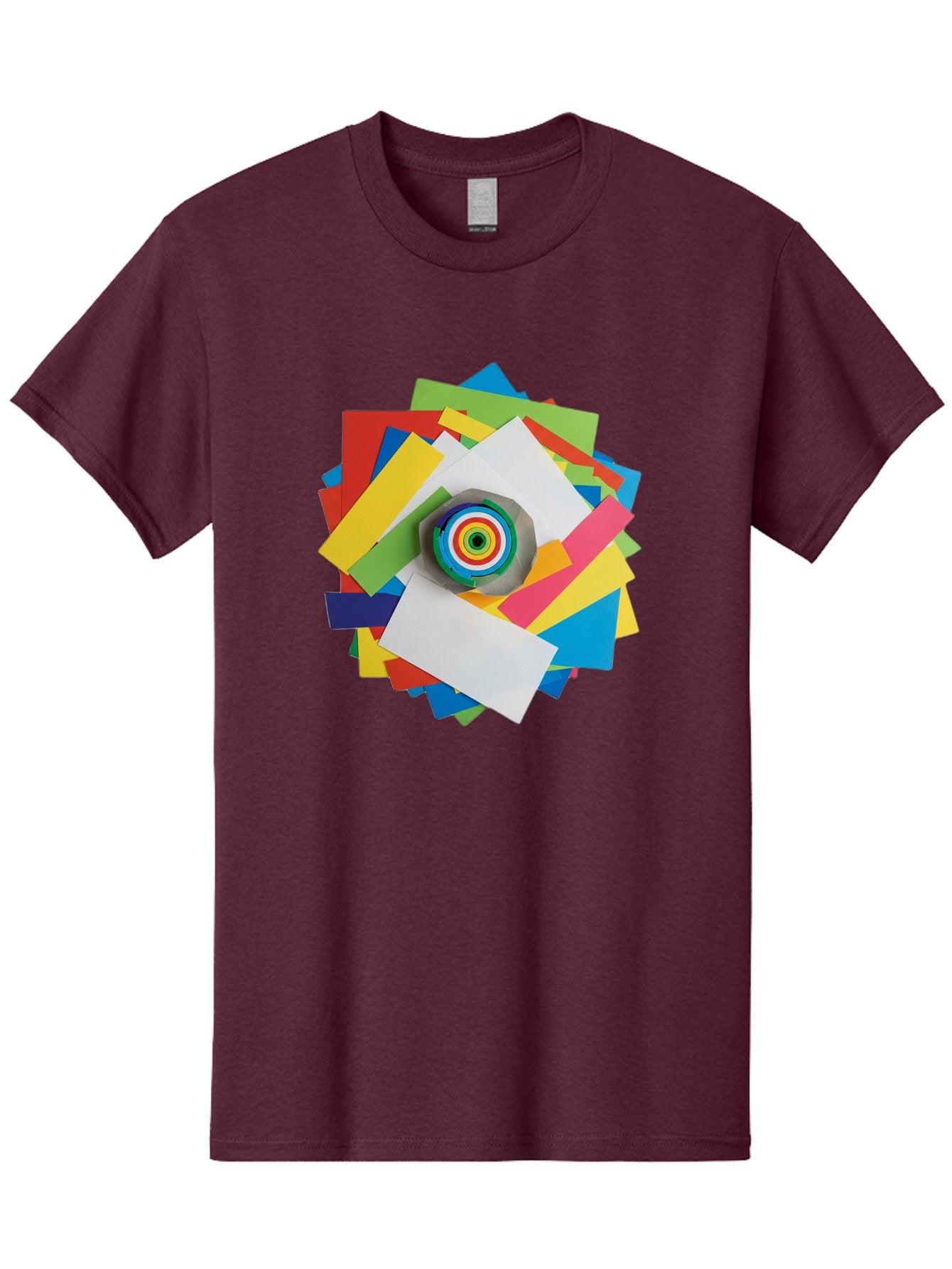 Colorful-Paper-Scraps Men'S Graphic Tee, 100% Cotton, Comfortable Casual Summer Wear, Machine Washable, Multicolored Papers, Camera Lens, Creative Collage, Art Supplies, Vibrant Colors, Colorful Textures, Abstract Art, Photography Equipment Bac886 12