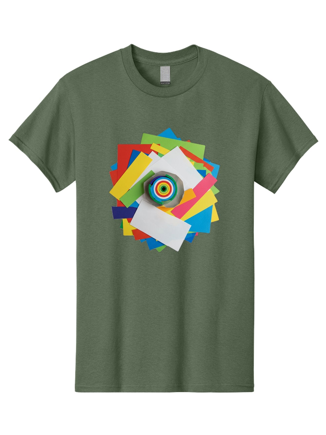 Colorful-Paper-Scraps Men'S Graphic Tee, 100% Cotton, Comfortable Casual Summer Wear, Machine Washable, Multicolored Papers, Camera Lens, Creative Collage, Art Supplies, Vibrant Colors, Colorful Textures, Abstract Art, Photography Equipment Bac886 14