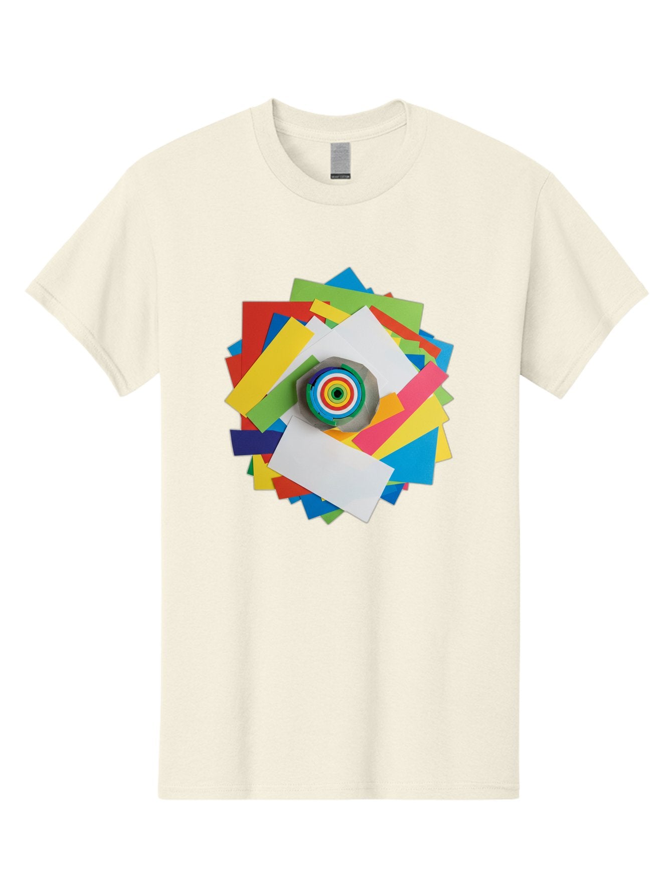 Colorful-Paper-Scraps Men'S Graphic Tee, 100% Cotton, Comfortable Casual Summer Wear, Machine Washable, Multicolored Papers, Camera Lens, Creative Collage, Art Supplies, Vibrant Colors, Colorful Textures, Abstract Art, Photography Equipment Bac886 6
