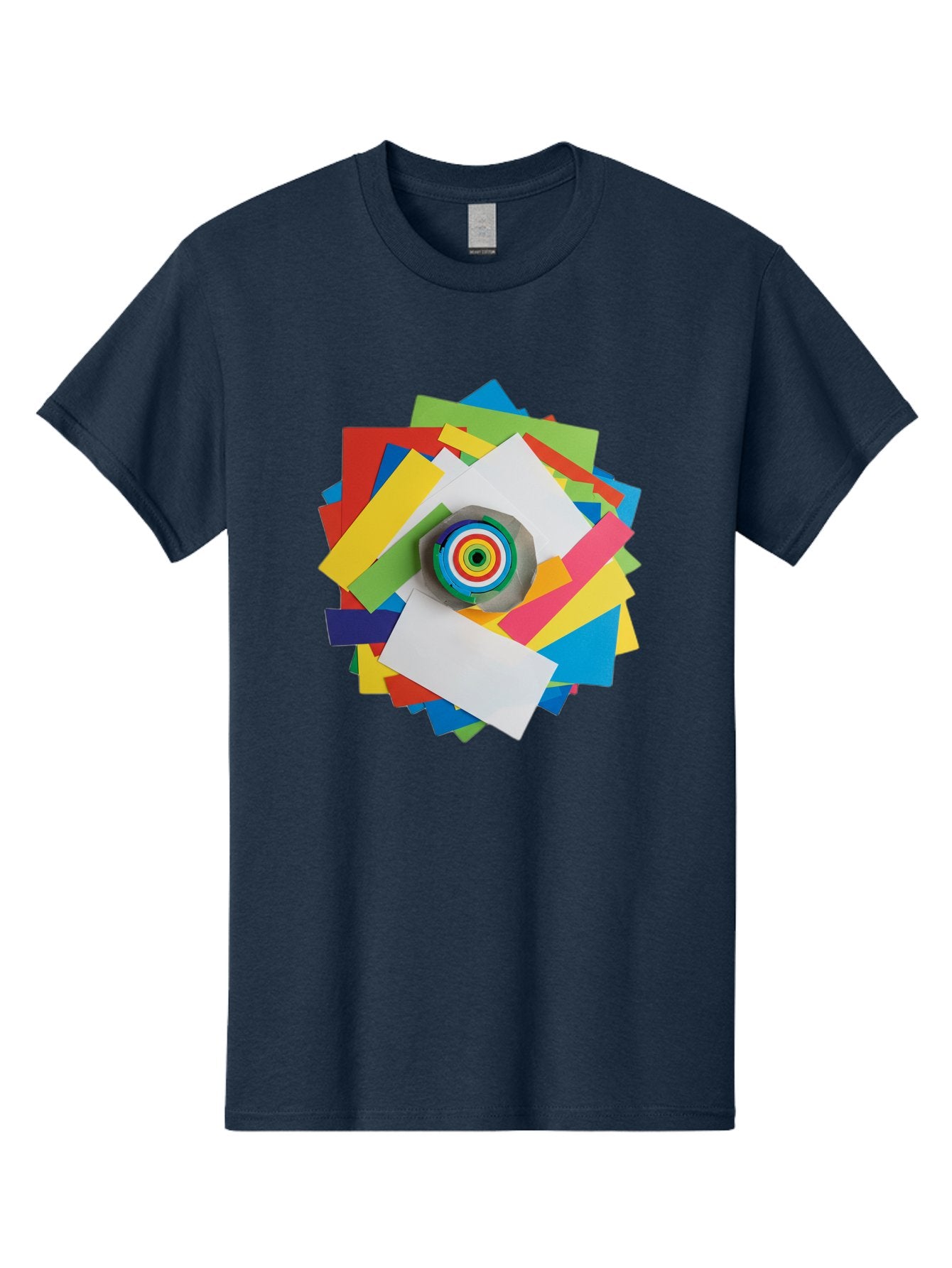 Colorful-Paper-Scraps Men'S Graphic Tee, 100% Cotton, Comfortable Casual Summer Wear, Machine Washable, Multicolored Papers, Camera Lens, Creative Collage, Art Supplies, Vibrant Colors, Colorful Textures, Abstract Art, Photography Equipment Bac886 7