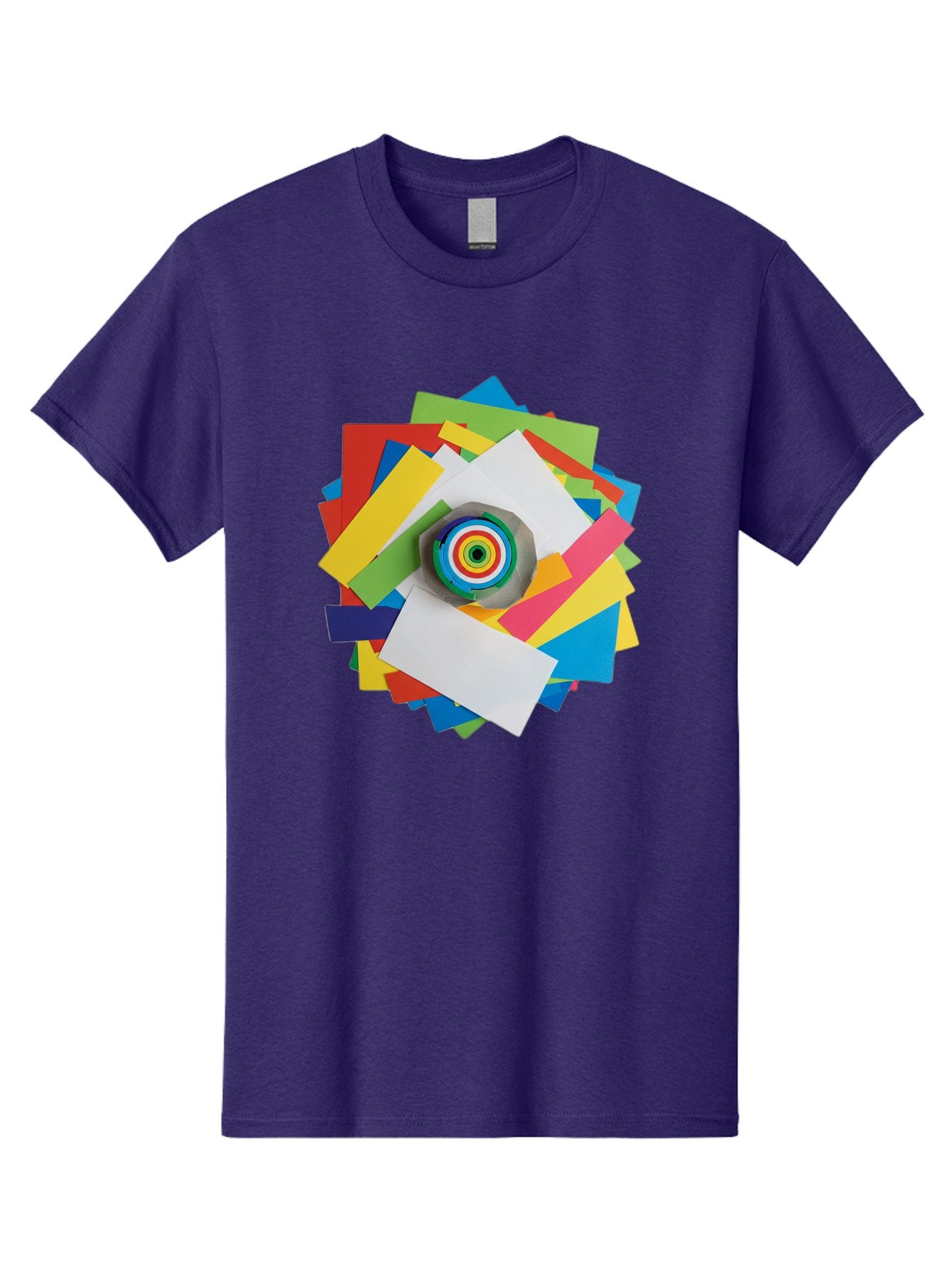 Colorful-Paper-Scraps Men'S Graphic Tee, 100% Cotton, Comfortable Casual Summer Wear, Machine Washable, Multicolored Papers, Camera Lens, Creative Collage, Art Supplies, Vibrant Colors, Colorful Textures, Abstract Art, Photography Equipment Bac886 10