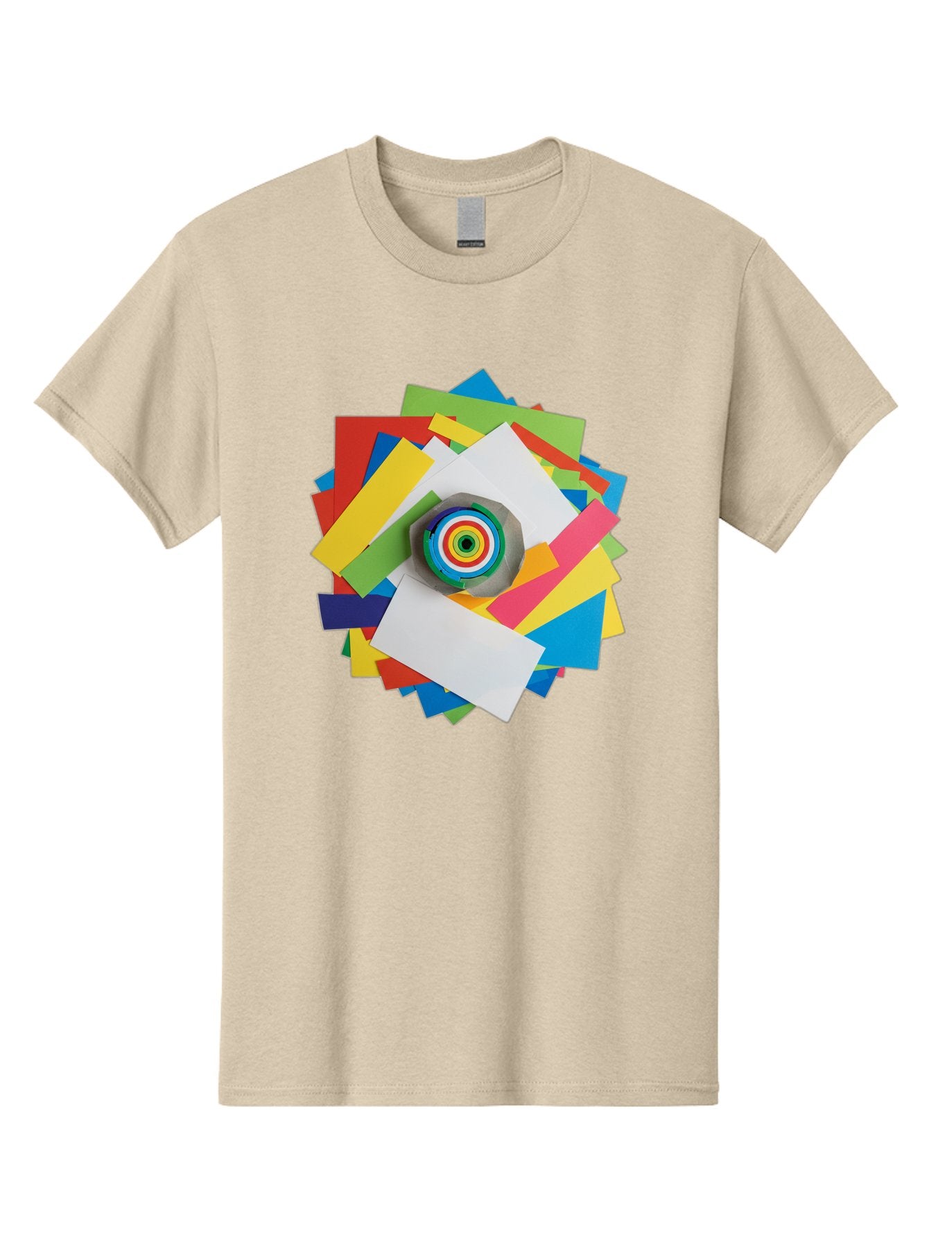 Colorful-Paper-Scraps Men'S Graphic Tee, 100% Cotton, Comfortable Casual Summer Wear, Machine Washable, Multicolored Papers, Camera Lens, Creative Collage, Art Supplies, Vibrant Colors, Colorful Textures, Abstract Art, Photography Equipment Bac886 15