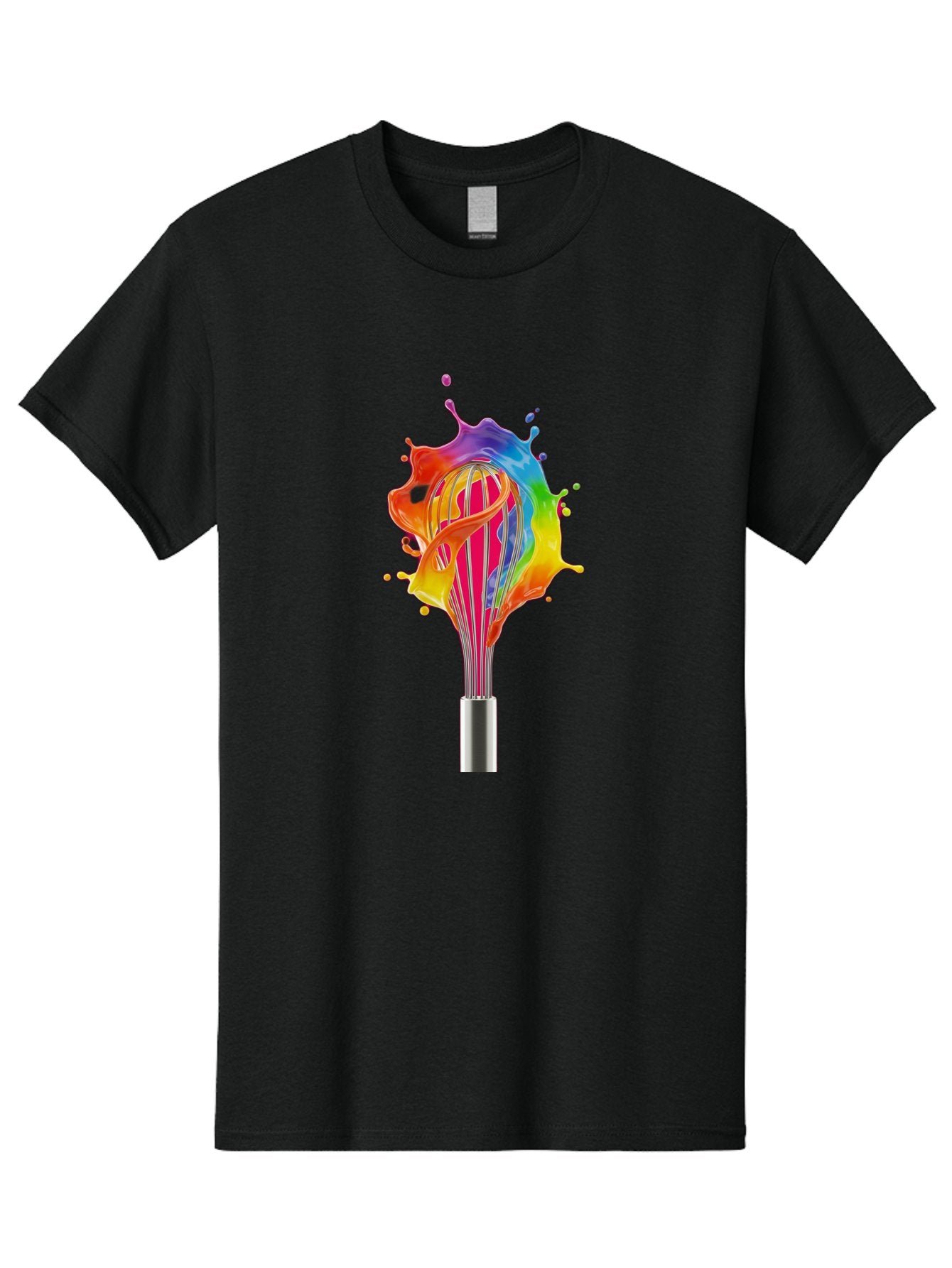 Colorful-Whisk-Splash Men'S Graphic Tee, 100% Cotton, Comfortable Casual Summer Wear, Machine Washable, Rainbow-Colored Splash, Kitchen Utensil, Vibrant Colors, Dynamic Movement, Creative Cooking, Artistic Design, Colorful Swirl, Bac887 8