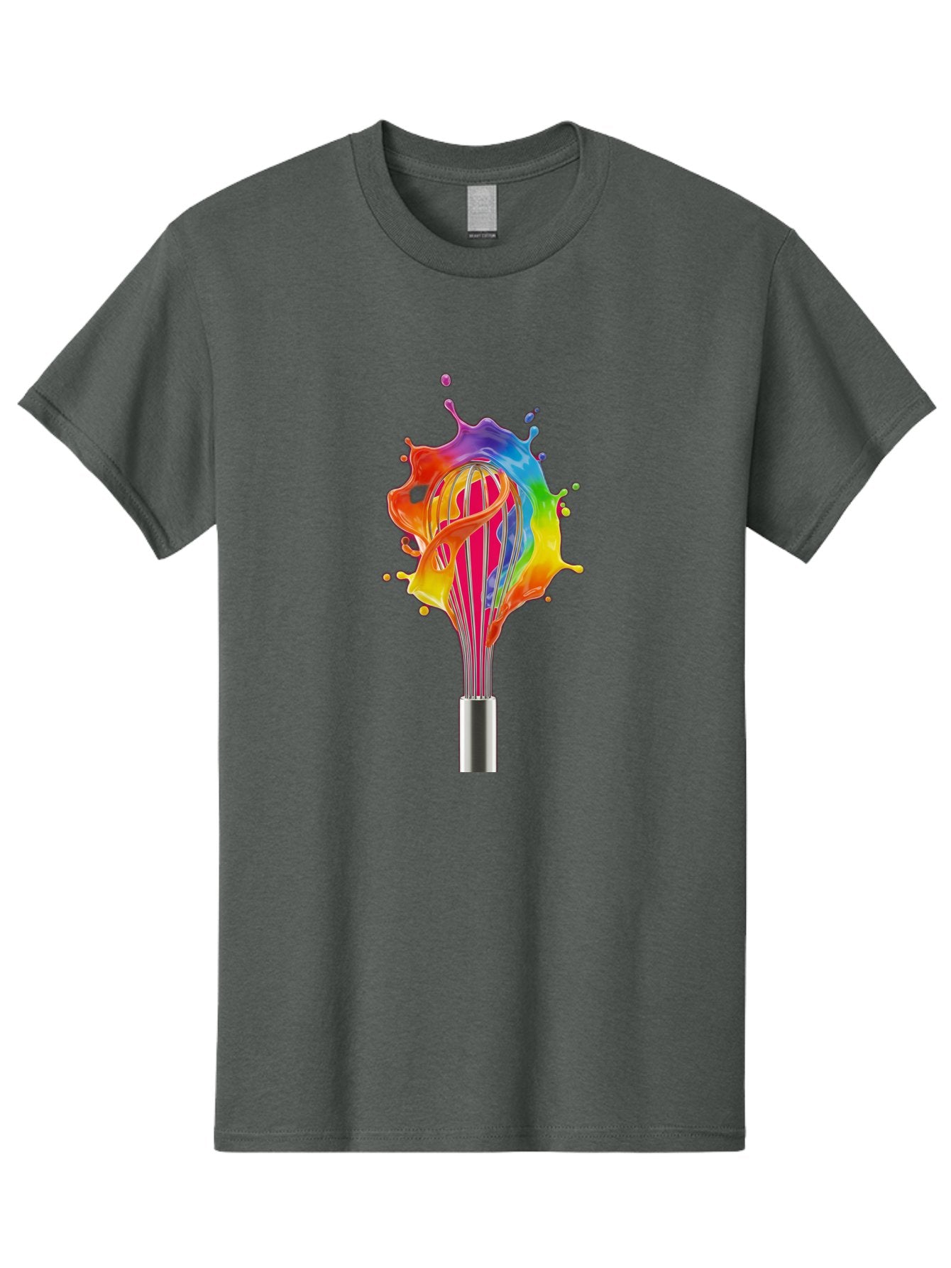 Colorful-Whisk-Splash Men'S Graphic Tee, 100% Cotton, Comfortable Casual Summer Wear, Machine Washable, Rainbow-Colored Splash, Kitchen Utensil, Vibrant Colors, Dynamic Movement, Creative Cooking, Artistic Design, Colorful Swirl, Bac887 9