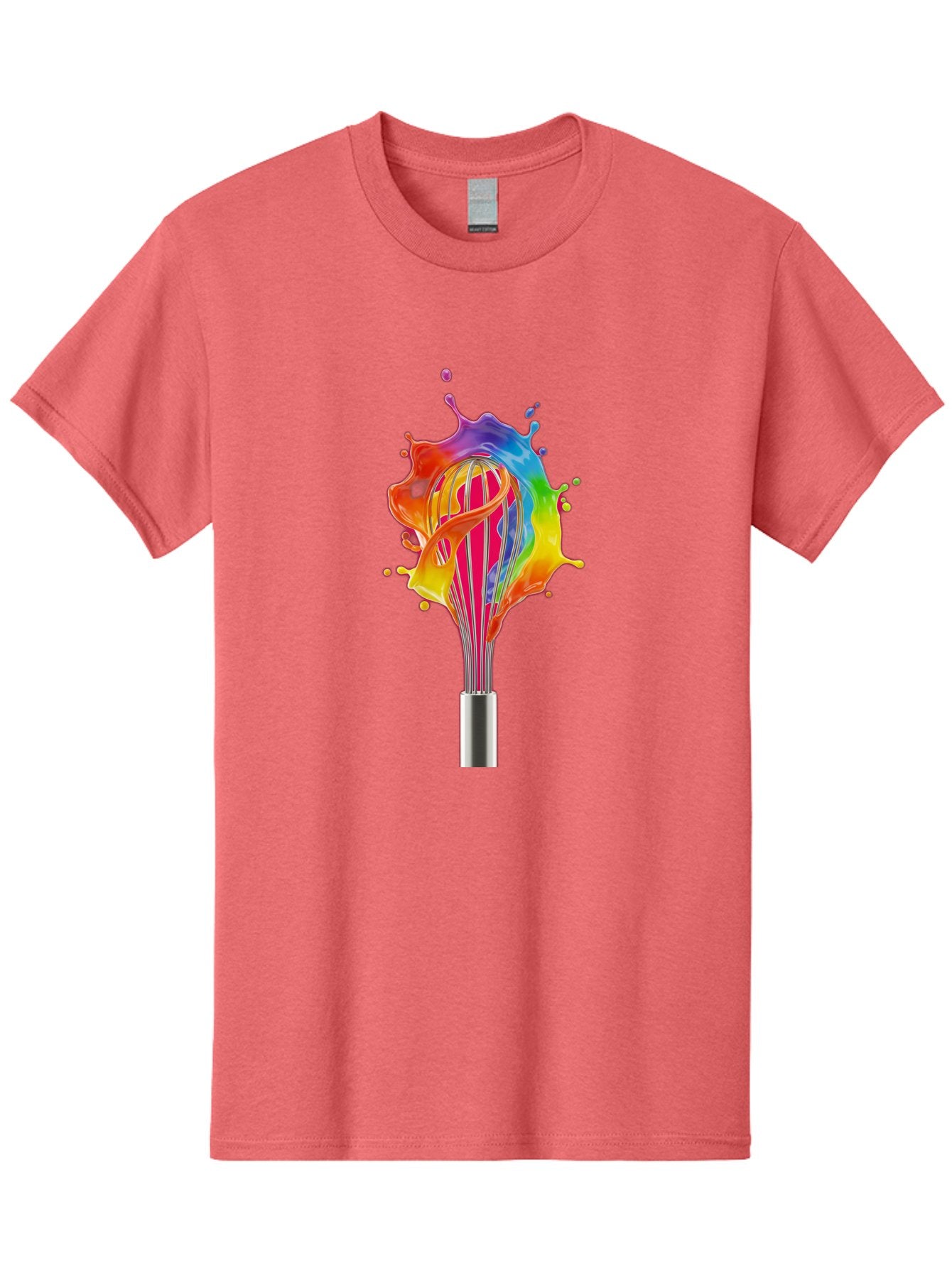 Colorful-Whisk-Splash Men'S Graphic Tee, 100% Cotton, Comfortable Casual Summer Wear, Machine Washable, Rainbow-Colored Splash, Kitchen Utensil, Vibrant Colors, Dynamic Movement, Creative Cooking, Artistic Design, Colorful Swirl, Bac887 12