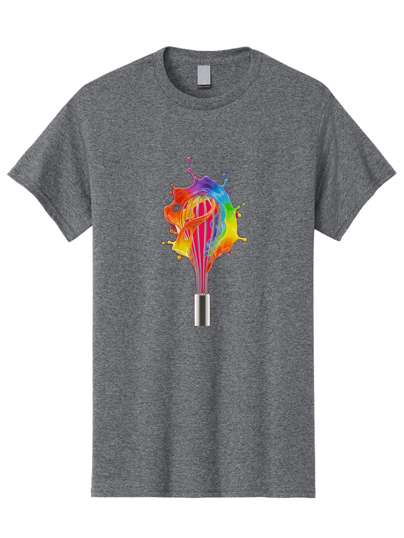 Colorful-Whisk-Splash Men'S Graphic Tee, 100% Cotton, Comfortable Casual Summer Wear, Machine Washable, Rainbow-Colored Splash, Kitchen Utensil, Vibrant Colors, Dynamic Movement, Creative Cooking, Artistic Design, Colorful Swirl, Bac887 5