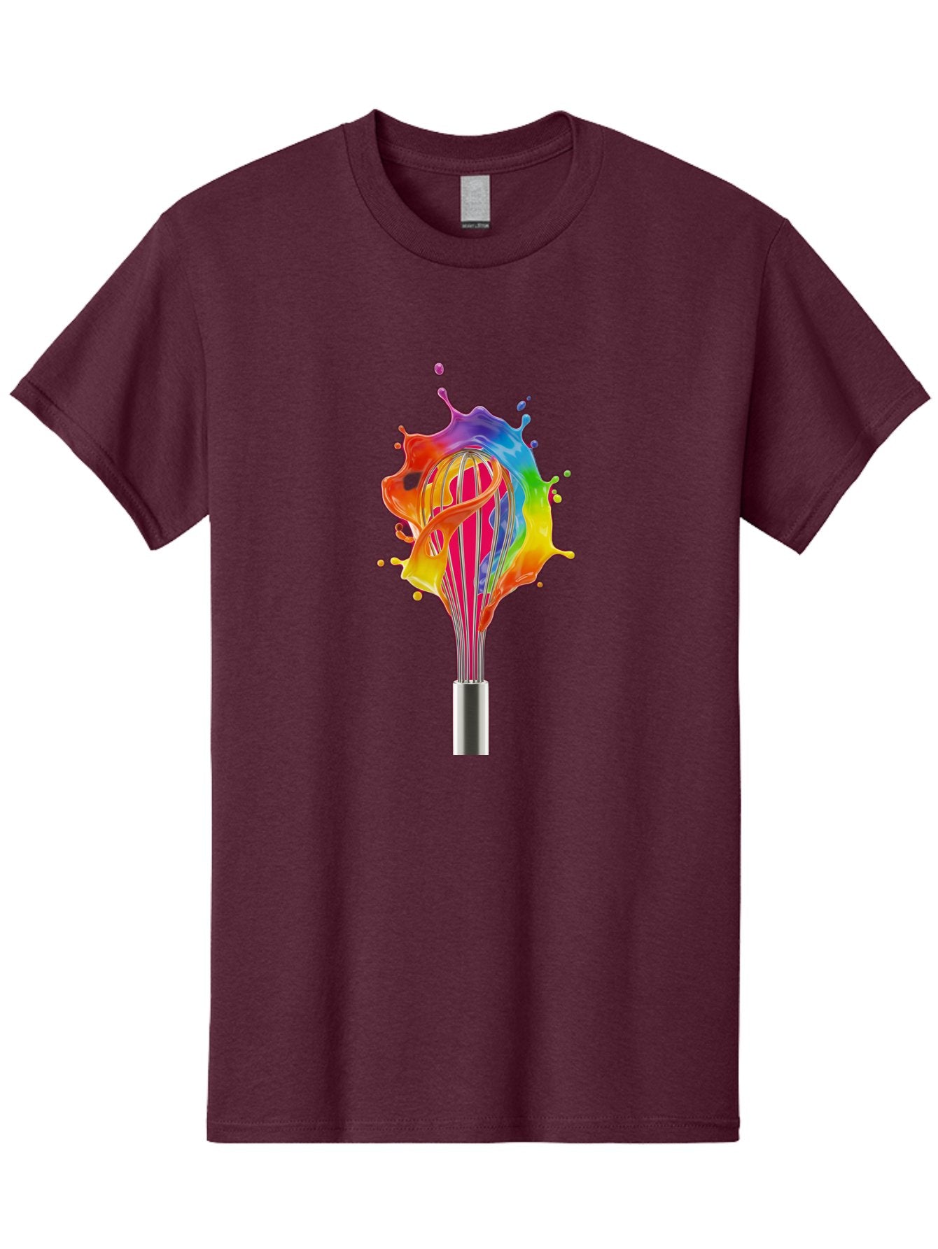 Colorful-Whisk-Splash Men'S Graphic Tee, 100% Cotton, Comfortable Casual Summer Wear, Machine Washable, Rainbow-Colored Splash, Kitchen Utensil, Vibrant Colors, Dynamic Movement, Creative Cooking, Artistic Design, Colorful Swirl, Bac887 10