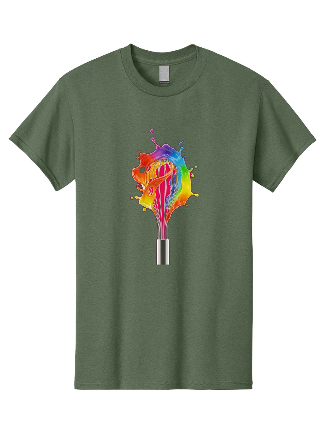 Colorful-Whisk-Splash Men'S Graphic Tee, 100% Cotton, Comfortable Casual Summer Wear, Machine Washable, Rainbow-Colored Splash, Kitchen Utensil, Vibrant Colors, Dynamic Movement, Creative Cooking, Artistic Design, Colorful Swirl, Bac887 4