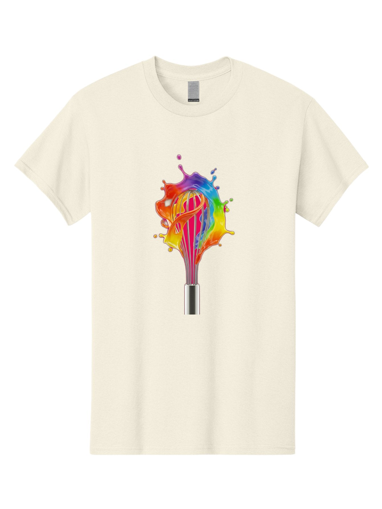 Colorful-Whisk-Splash Men'S Graphic Tee, 100% Cotton, Comfortable Casual Summer Wear, Machine Washable, Rainbow-Colored Splash, Kitchen Utensil, Vibrant Colors, Dynamic Movement, Creative Cooking, Artistic Design, Colorful Swirl, Bac887
