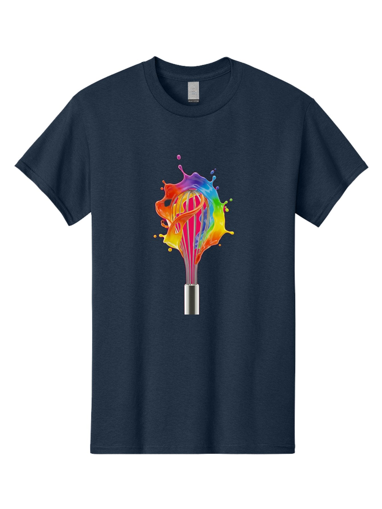 Colorful-Whisk-Splash Men'S Graphic Tee, 100% Cotton, Comfortable Casual Summer Wear, Machine Washable, Rainbow-Colored Splash, Kitchen Utensil, Vibrant Colors, Dynamic Movement, Creative Cooking, Artistic Design, Colorful Swirl, Bac887 3