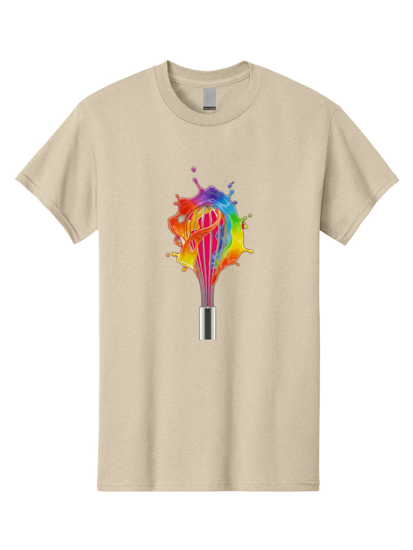 Colorful-Whisk-Splash Men'S Graphic Tee, 100% Cotton, Comfortable Casual Summer Wear, Machine Washable, Rainbow-Colored Splash, Kitchen Utensil, Vibrant Colors, Dynamic Movement, Creative Cooking, Artistic Design, Colorful Swirl, Bac887 11