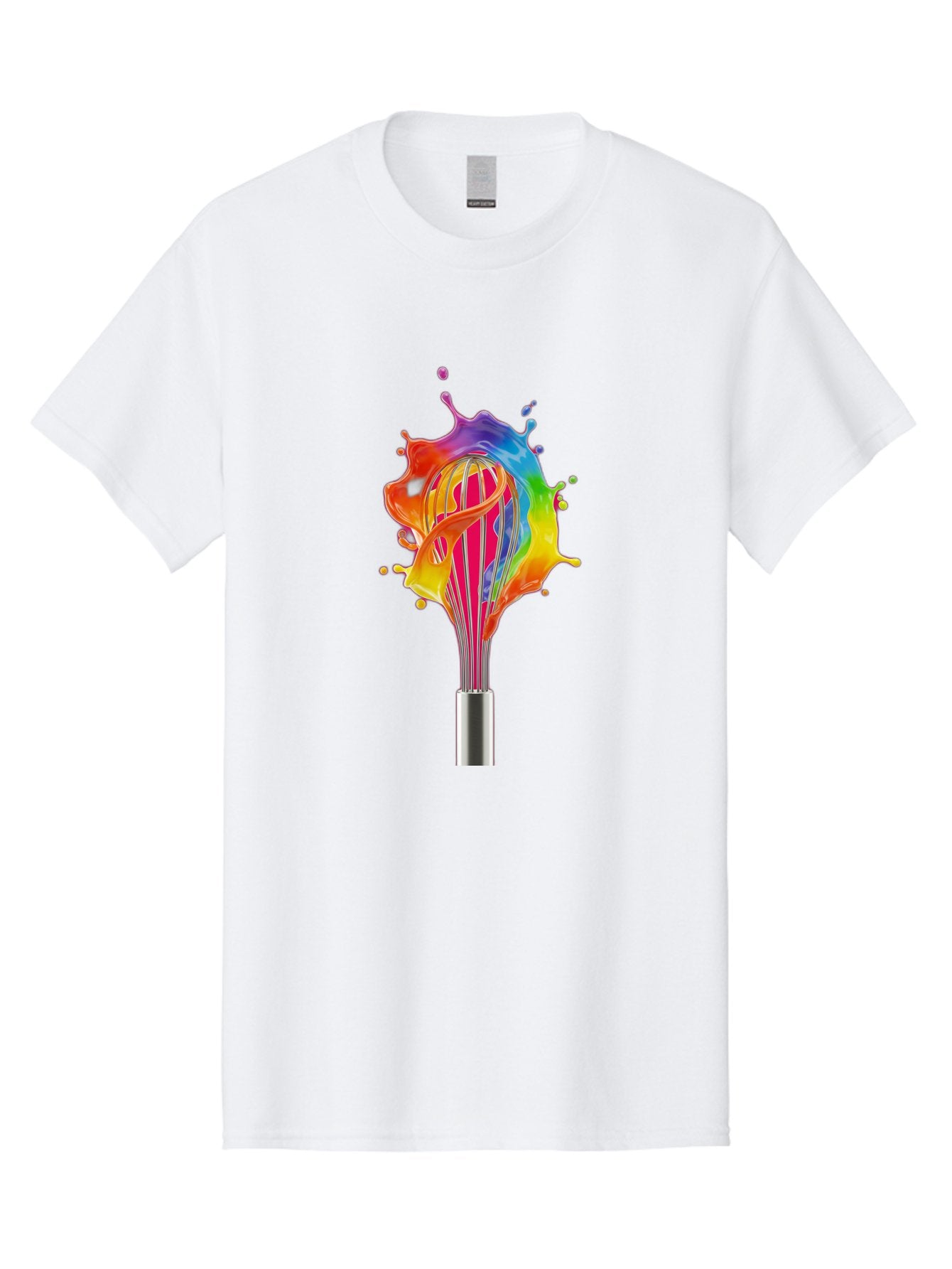 Colorful-Whisk-Splash Men'S Graphic Tee, 100% Cotton, Comfortable Casual Summer Wear, Machine Washable, Rainbow-Colored Splash, Kitchen Utensil, Vibrant Colors, Dynamic Movement, Creative Cooking, Artistic Design, Colorful Swirl, Bac887 15