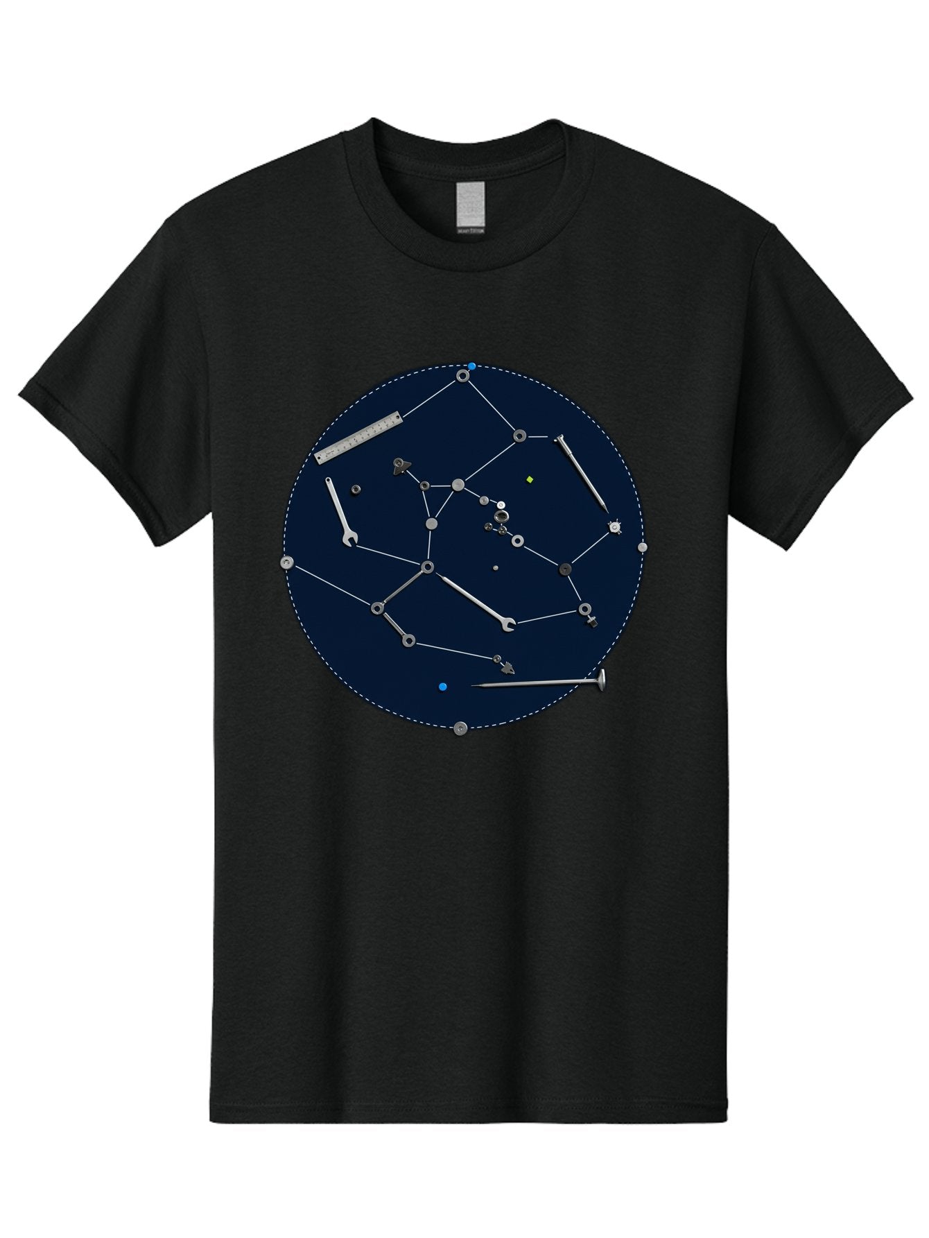 Constellation-Pattern Men'S Graphic Tee, 100% Cotton, Comfortable Casual Summer Wear, Machine Washable, Tools Forming A Constellation, Wrenches As Stars, Creative Representation, Mechanical Art, Unique Pattern, Industrial Elements, Bac888 8