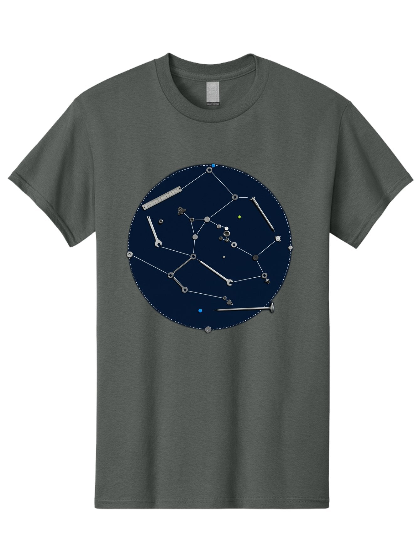 Constellation-Pattern Men'S Graphic Tee, 100% Cotton, Comfortable Casual Summer Wear, Machine Washable, Tools Forming A Constellation, Wrenches As Stars, Creative Representation, Mechanical Art, Unique Pattern, Industrial Elements, Bac888 6