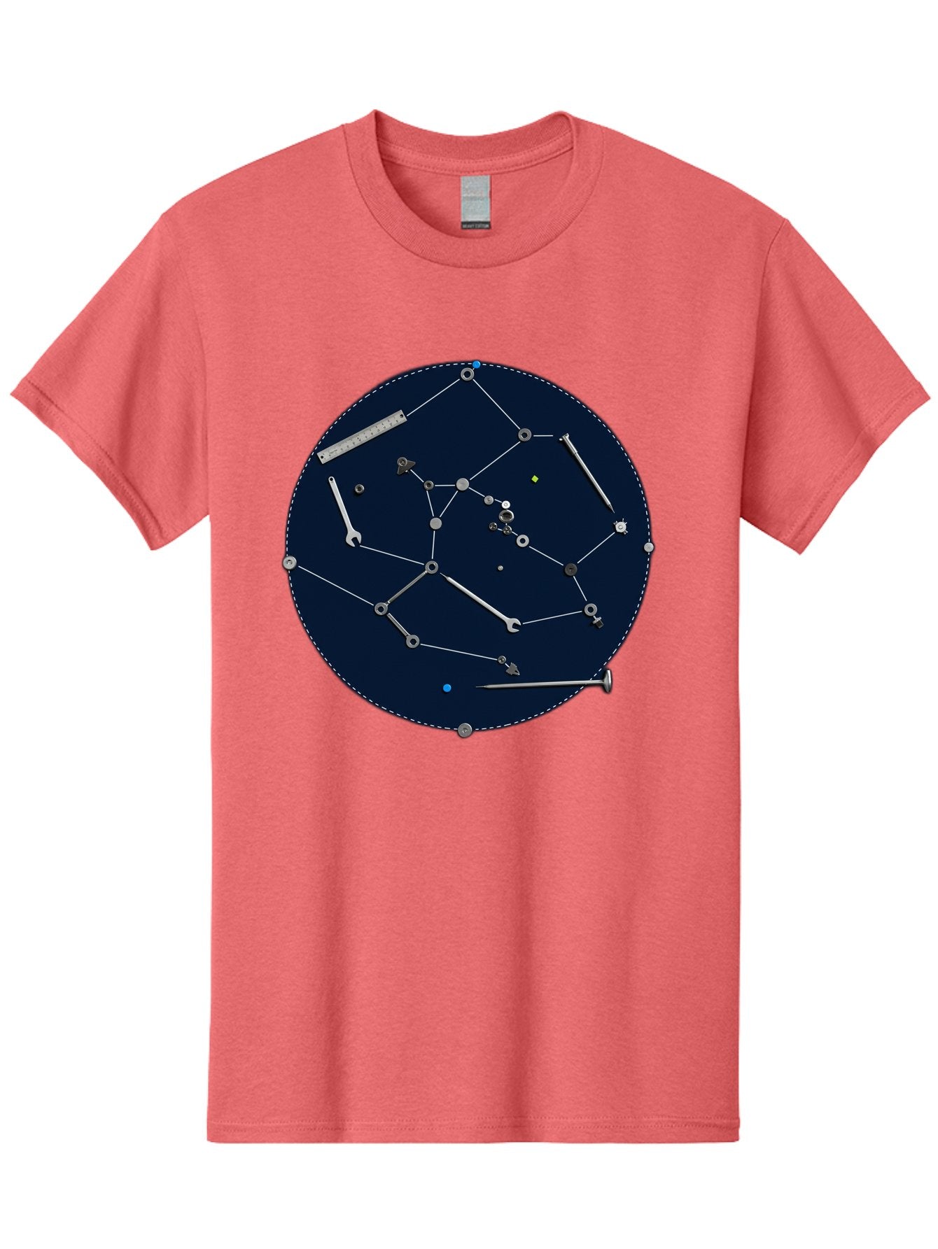 Constellation-Pattern Men'S Graphic Tee, 100% Cotton, Comfortable Casual Summer Wear, Machine Washable, Tools Forming A Constellation, Wrenches As Stars, Creative Representation, Mechanical Art, Unique Pattern, Industrial Elements, Bac888 13