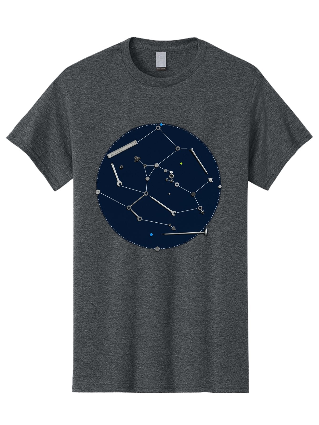 Constellation-Pattern Men'S Graphic Tee, 100% Cotton, Comfortable Casual Summer Wear, Machine Washable, Tools Forming A Constellation, Wrenches As Stars, Creative Representation, Mechanical Art, Unique Pattern, Industrial Elements, Bac888 5
