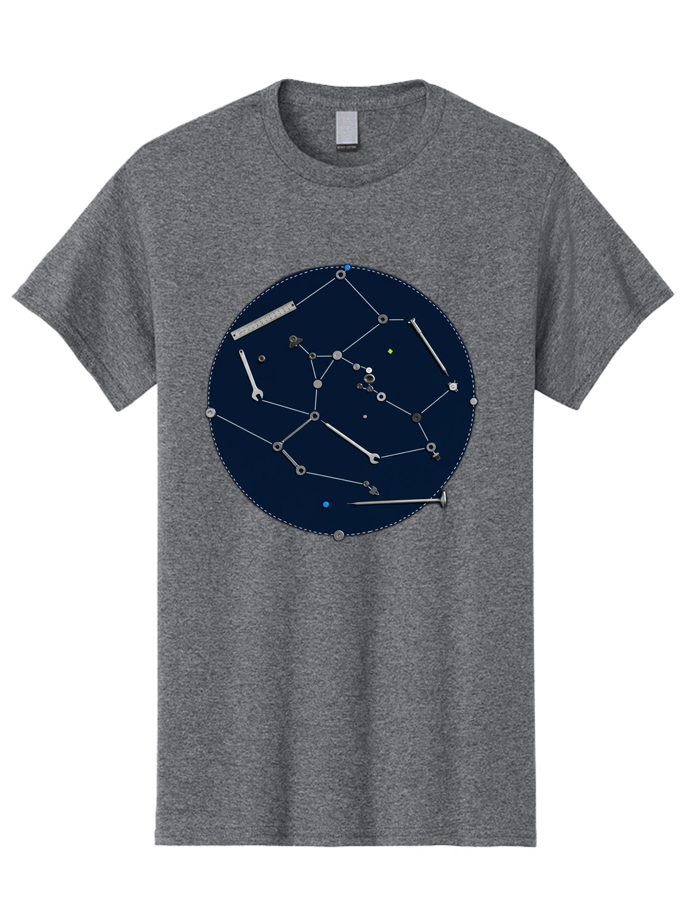 Constellation-Pattern Men'S Graphic Tee, 100% Cotton, Comfortable Casual Summer Wear, Machine Washable, Tools Forming A Constellation, Wrenches As Stars, Creative Representation, Mechanical Art, Unique Pattern, Industrial Elements, Bac888 9