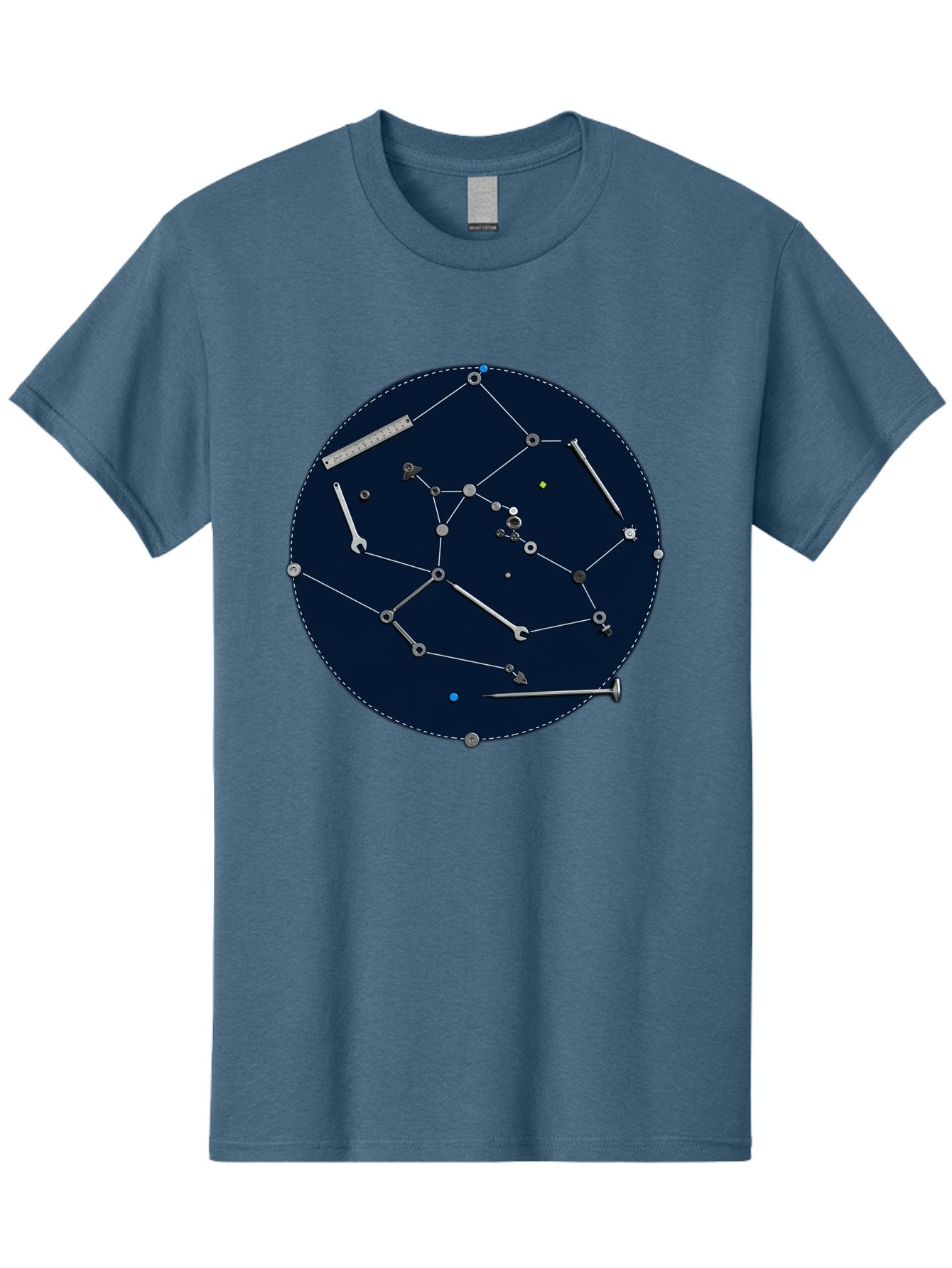 Constellation-Pattern Men'S Graphic Tee, 100% Cotton, Comfortable Casual Summer Wear, Machine Washable, Tools Forming A Constellation, Wrenches As Stars, Creative Representation, Mechanical Art, Unique Pattern, Industrial Elements, Bac888 7