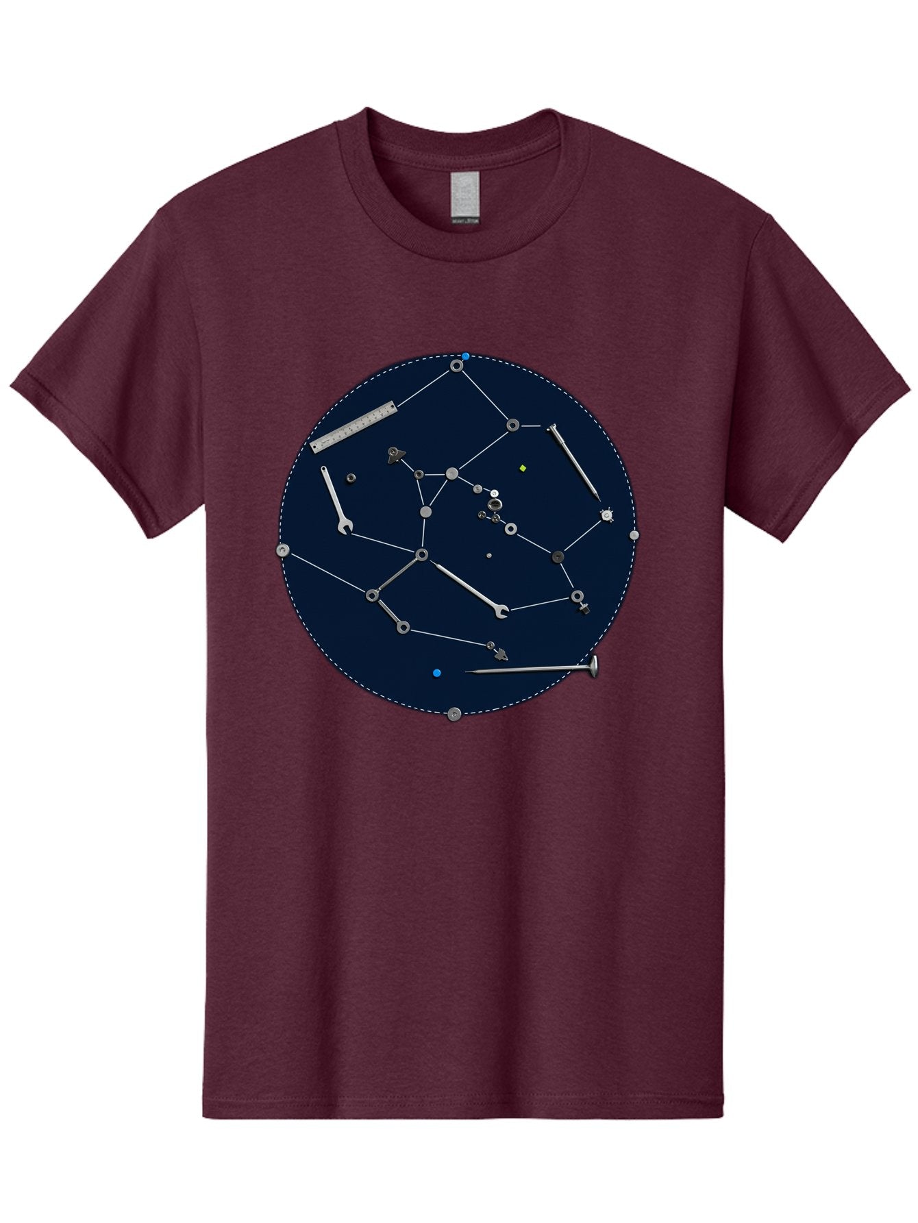 Constellation-Pattern Men'S Graphic Tee, 100% Cotton, Comfortable Casual Summer Wear, Machine Washable, Tools Forming A Constellation, Wrenches As Stars, Creative Representation, Mechanical Art, Unique Pattern, Industrial Elements, Bac888 10