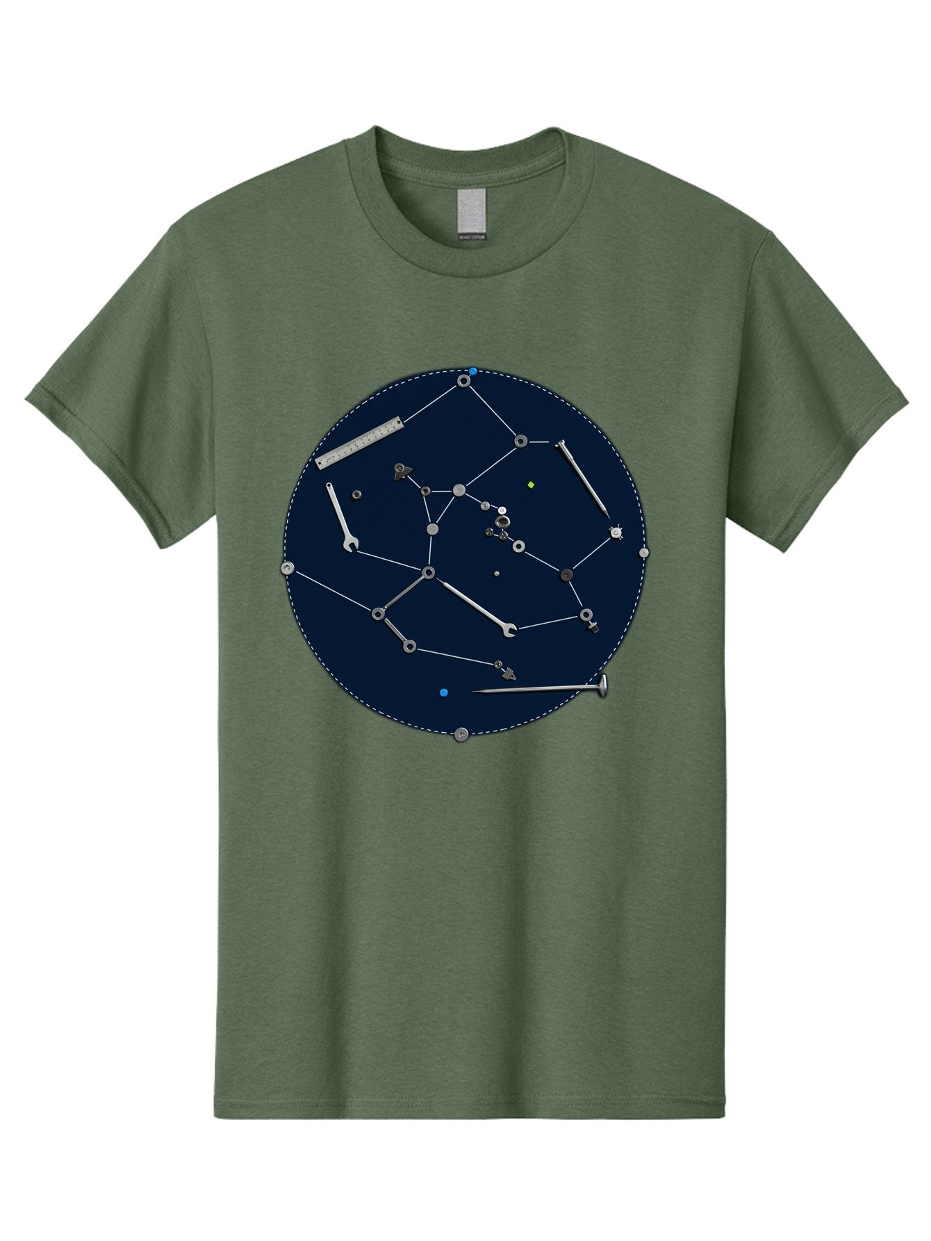 Constellation-Pattern Men'S Graphic Tee, 100% Cotton, Comfortable Casual Summer Wear, Machine Washable, Tools Forming A Constellation, Wrenches As Stars, Creative Representation, Mechanical Art, Unique Pattern, Industrial Elements, Bac888 3