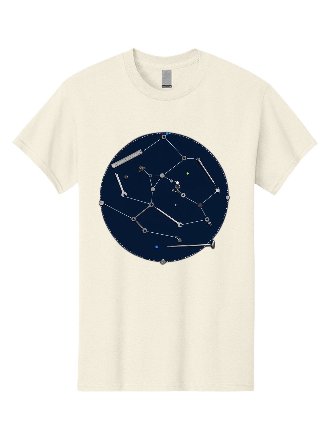 Constellation-Pattern Men'S Graphic Tee, 100% Cotton, Comfortable Casual Summer Wear, Machine Washable, Tools Forming A Constellation, Wrenches As Stars, Creative Representation, Mechanical Art, Unique Pattern, Industrial Elements, Bac888 4