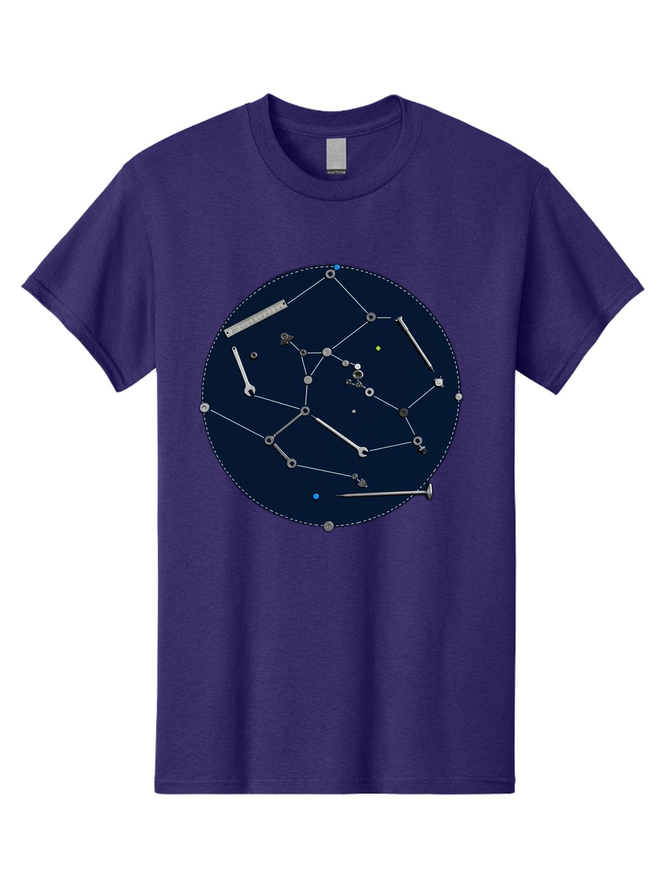 Constellation-Pattern Men'S Graphic Tee, 100% Cotton, Comfortable Casual Summer Wear, Machine Washable, Tools Forming A Constellation, Wrenches As Stars, Creative Representation, Mechanical Art, Unique Pattern, Industrial Elements, Bac888