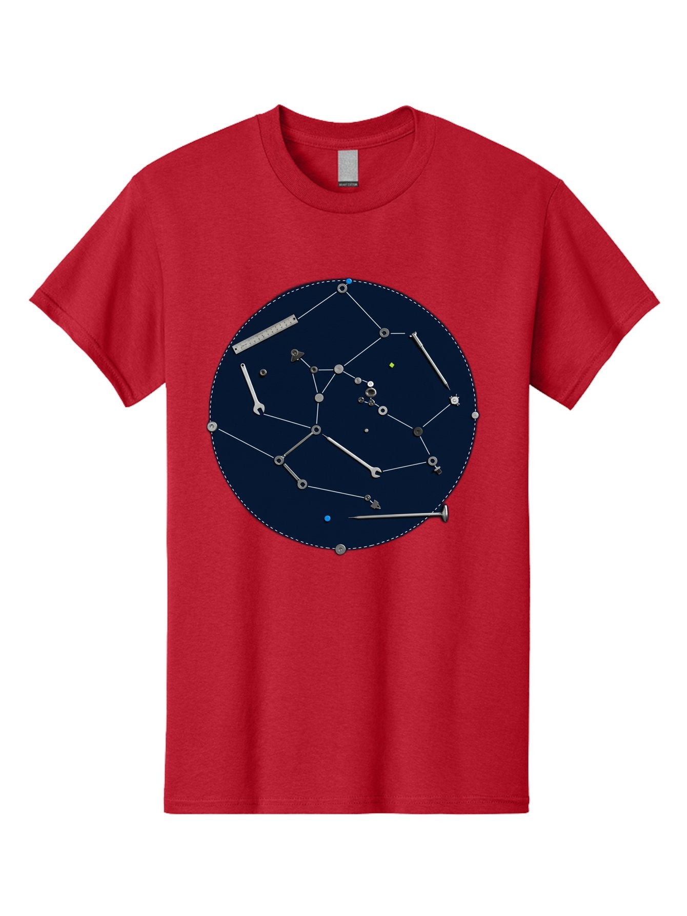 Constellation-Pattern Men'S Graphic Tee, 100% Cotton, Comfortable Casual Summer Wear, Machine Washable, Tools Forming A Constellation, Wrenches As Stars, Creative Representation, Mechanical Art, Unique Pattern, Industrial Elements, Bac888 15