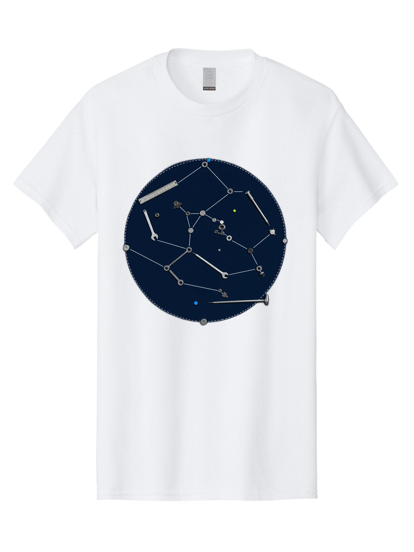 Constellation-Pattern Men'S Graphic Tee, 100% Cotton, Comfortable Casual Summer Wear, Machine Washable, Tools Forming A Constellation, Wrenches As Stars, Creative Representation, Mechanical Art, Unique Pattern, Industrial Elements, Bac888 11
