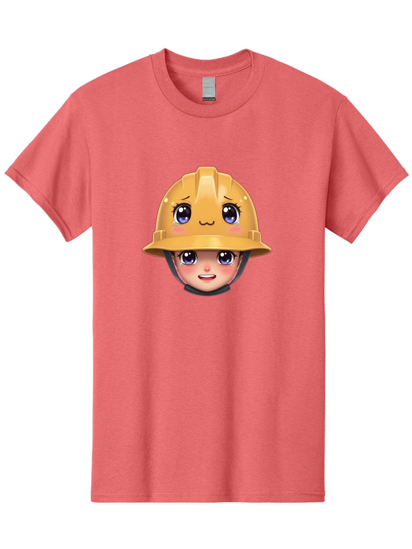 Construction-Hard-Hat-Emoji Men'S Graphic Tee, 100% Cotton, Comfortable Casual Summer Wear, Machine Washable, Kawaii Emoji, Cute Face, Hard Hat, Cartoon Character, Yellow Safety Helmet, Big Eyes, Rosy Cheeks, Smiling Face, Construction Worker, Bac890 15