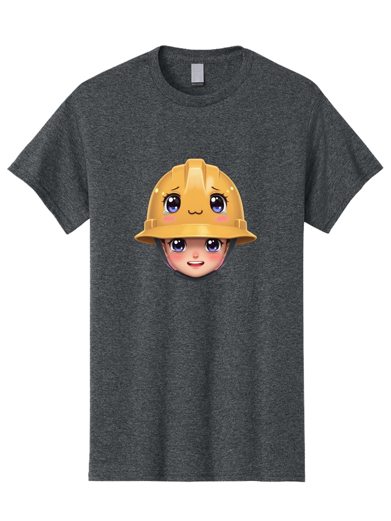 Construction-Hard-Hat-Emoji Men'S Graphic Tee, 100% Cotton, Comfortable Casual Summer Wear, Machine Washable, Kawaii Emoji, Cute Face, Hard Hat, Cartoon Character, Yellow Safety Helmet, Big Eyes, Rosy Cheeks, Smiling Face, Construction Worker, Bac890 11