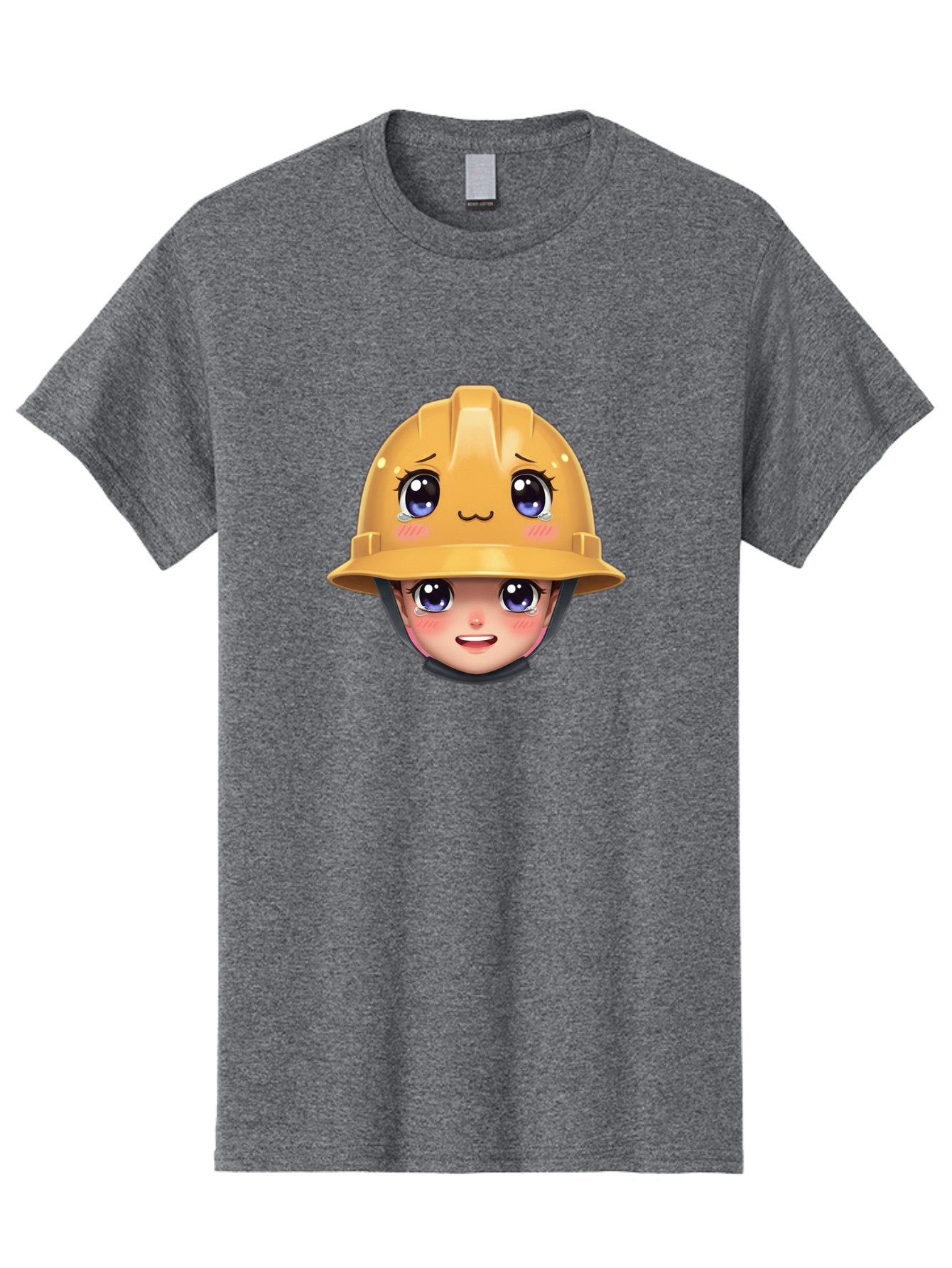 Construction-Hard-Hat-Emoji Men'S Graphic Tee, 100% Cotton, Comfortable Casual Summer Wear, Machine Washable, Kawaii Emoji, Cute Face, Hard Hat, Cartoon Character, Yellow Safety Helmet, Big Eyes, Rosy Cheeks, Smiling Face, Construction Worker, Bac890 9