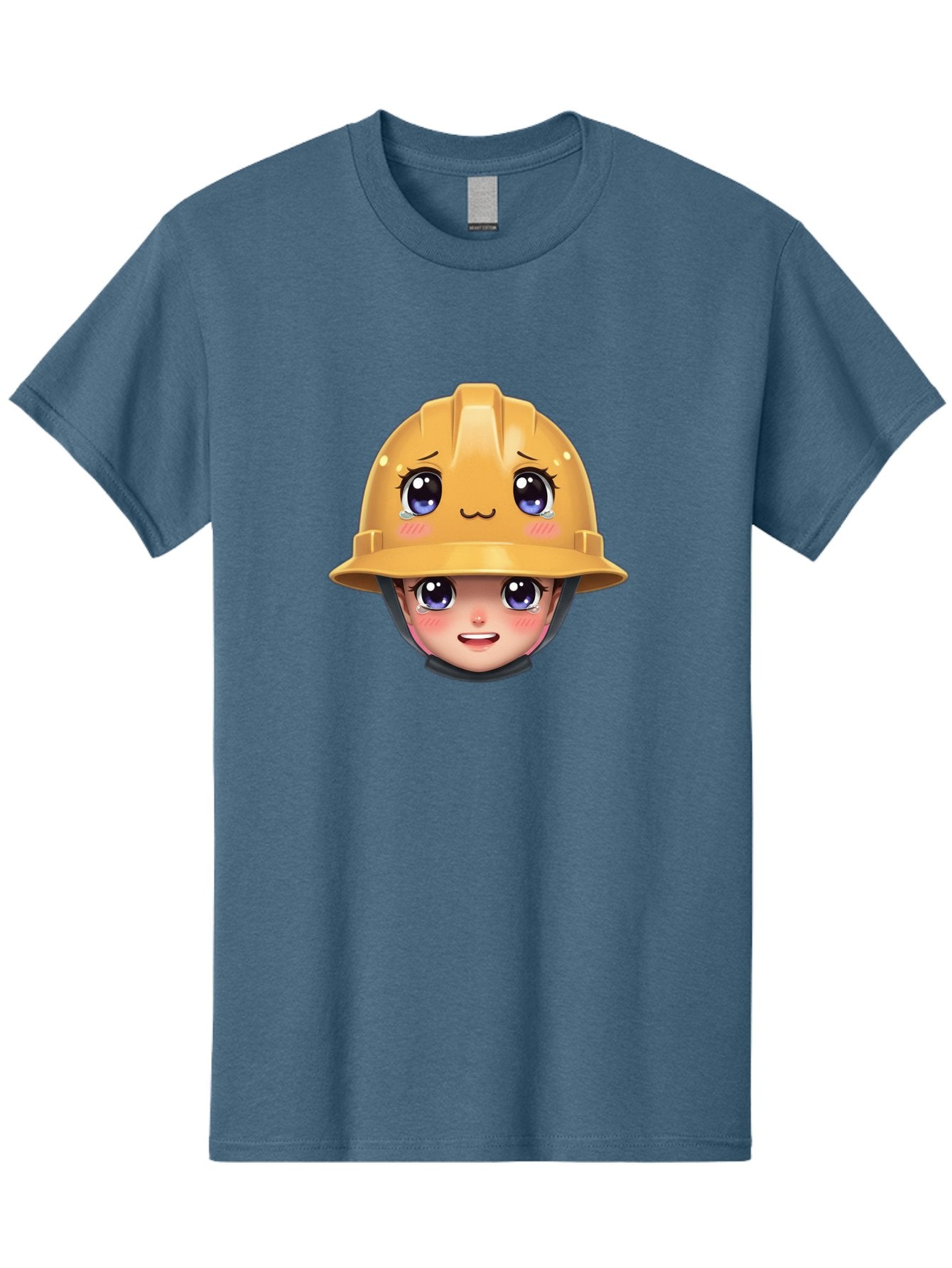 Construction-Hard-Hat-Emoji Men'S Graphic Tee, 100% Cotton, Comfortable Casual Summer Wear, Machine Washable, Kawaii Emoji, Cute Face, Hard Hat, Cartoon Character, Yellow Safety Helmet, Big Eyes, Rosy Cheeks, Smiling Face, Construction Worker, Bac890 13