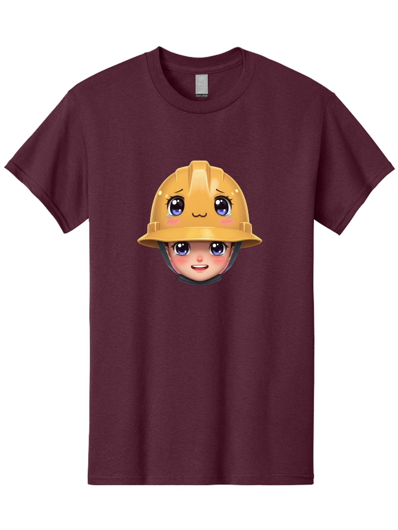 Construction-Hard-Hat-Emoji Men'S Graphic Tee, 100% Cotton, Comfortable Casual Summer Wear, Machine Washable, Kawaii Emoji, Cute Face, Hard Hat, Cartoon Character, Yellow Safety Helmet, Big Eyes, Rosy Cheeks, Smiling Face, Construction Worker, Bac890 8