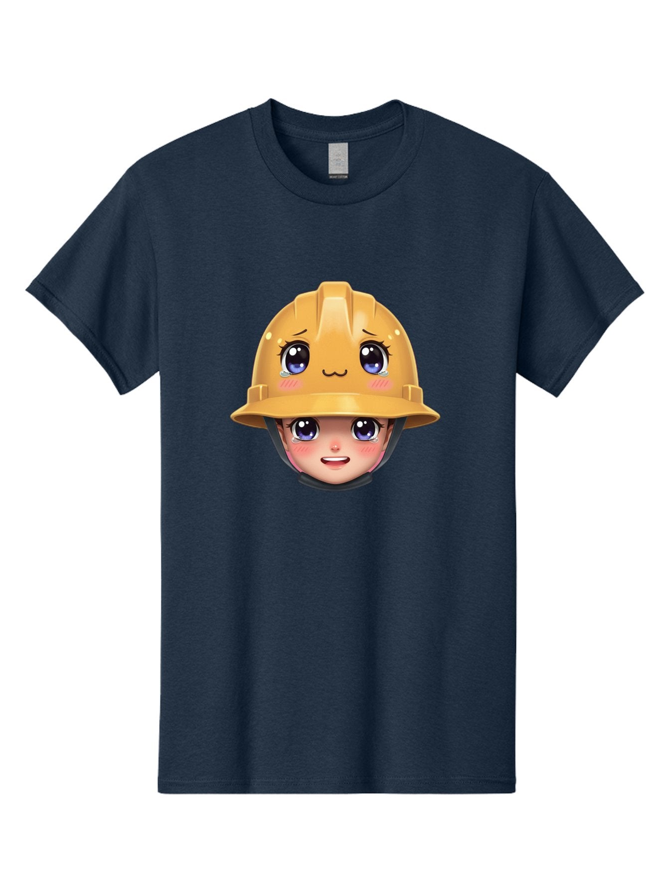 Construction-Hard-Hat-Emoji Men'S Graphic Tee, 100% Cotton, Comfortable Casual Summer Wear, Machine Washable, Kawaii Emoji, Cute Face, Hard Hat, Cartoon Character, Yellow Safety Helmet, Big Eyes, Rosy Cheeks, Smiling Face, Construction Worker, Bac890 3